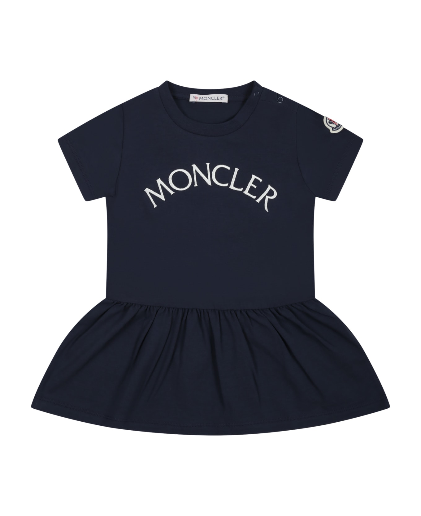 Moncler Blue Dress For Baby Girl With Logo - Blue ウェア