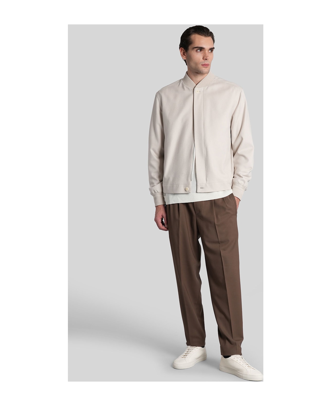 Zegna Bomber Jacket In Beige Cashmere - beige