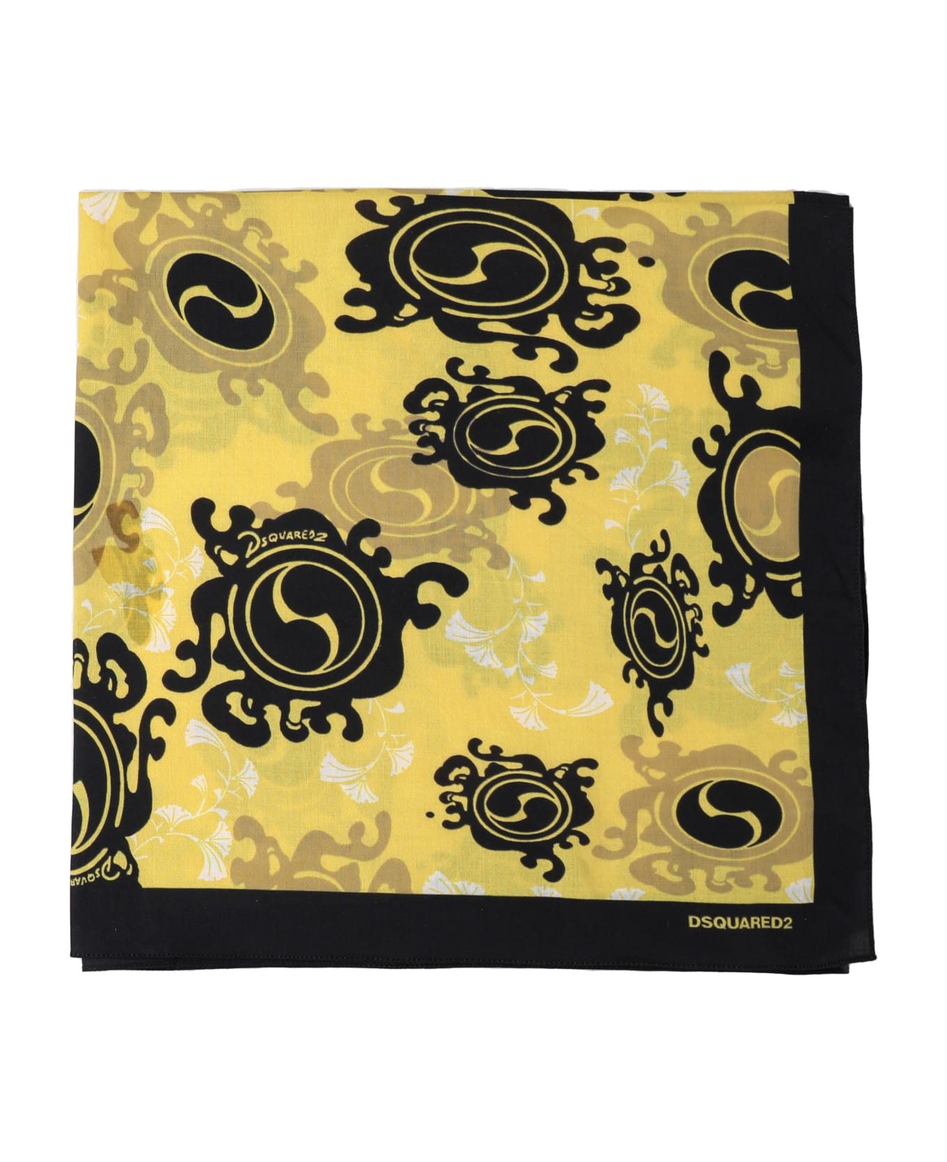 Dsquared2 Cotton Foulard - Yellow, black スカーフ