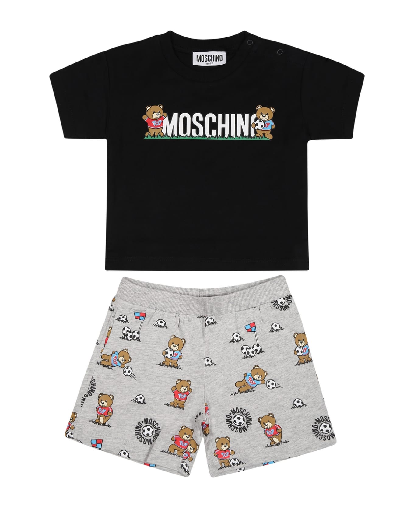 Moschino Black Suit For Baby Boy With Teddy Bear And Logo - Black