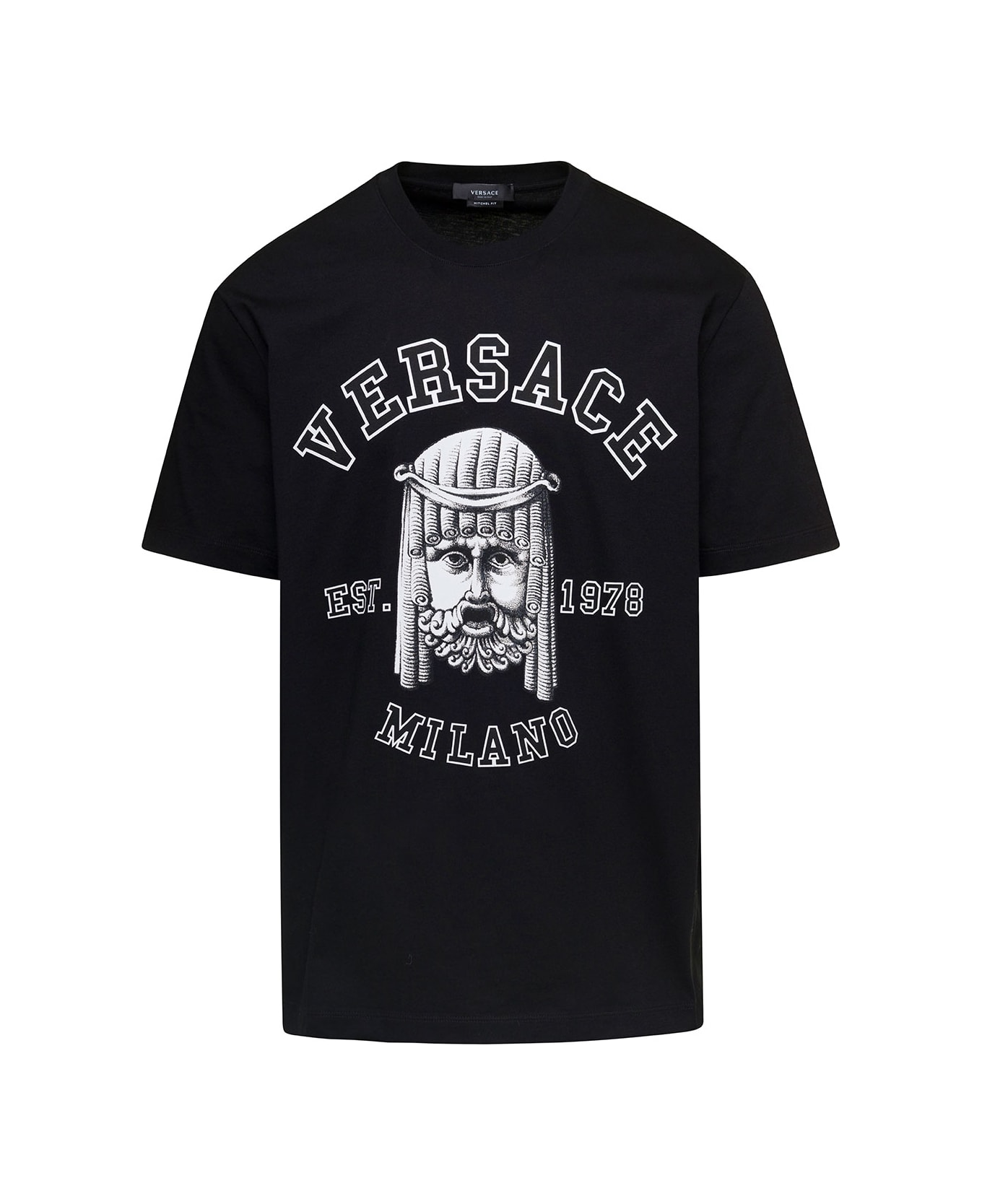 Versace Black T-shirt With Printed Logo On The Front In Cotton Man - Black