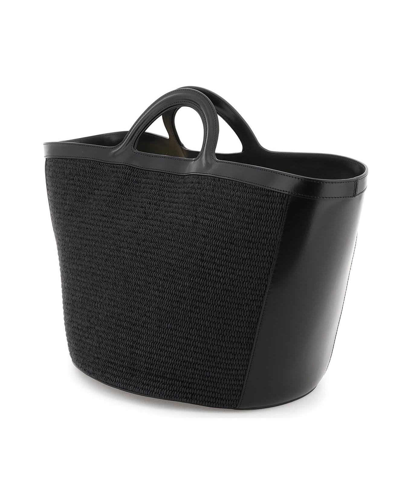 Marni Tropicalia Leather And Raffia Tote Bag - Black トートバッグ