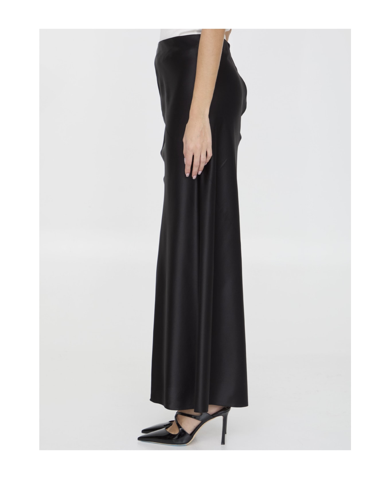 Saint Laurent Satin Long Skirt - BLACK