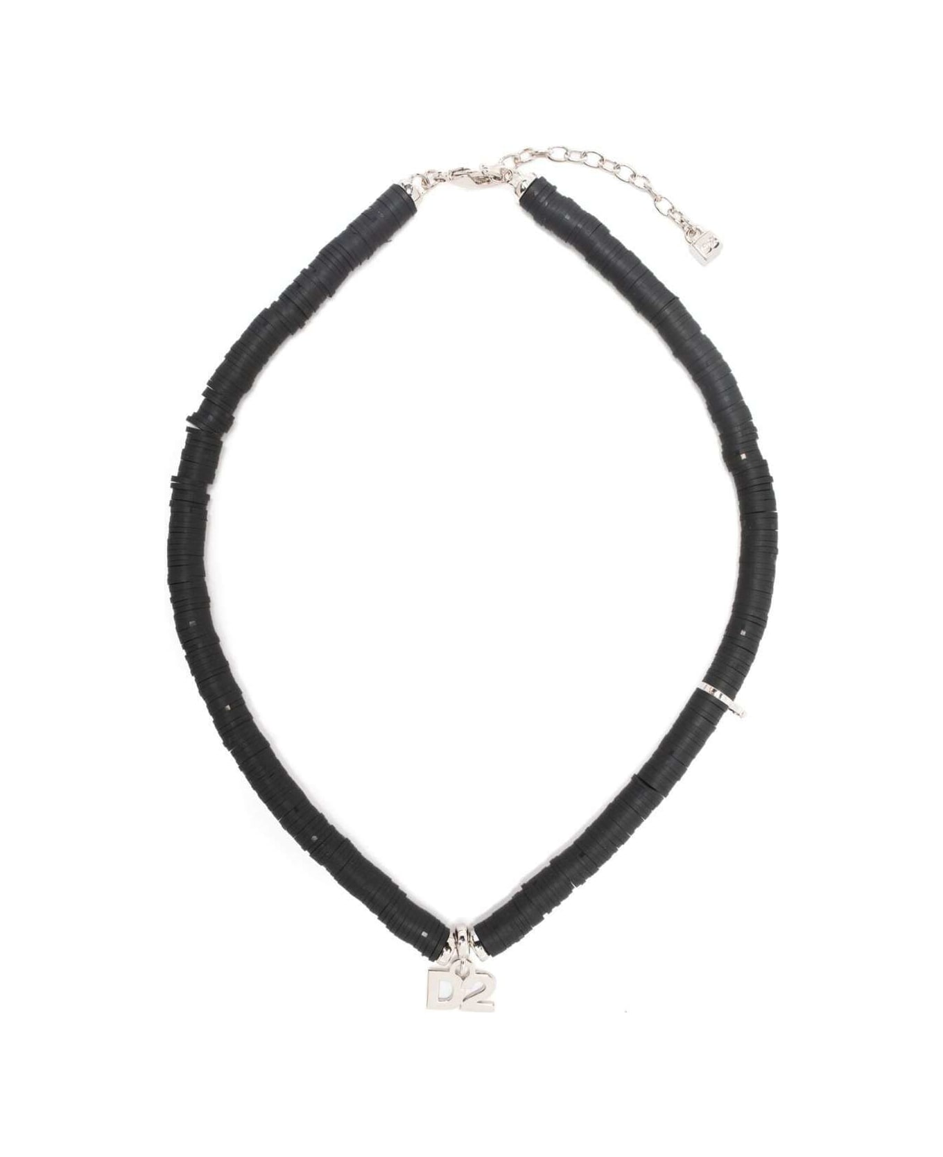 Dsquared2 Black Beaded Necklace With Logo Charm In Brass Man - Black ネックレス