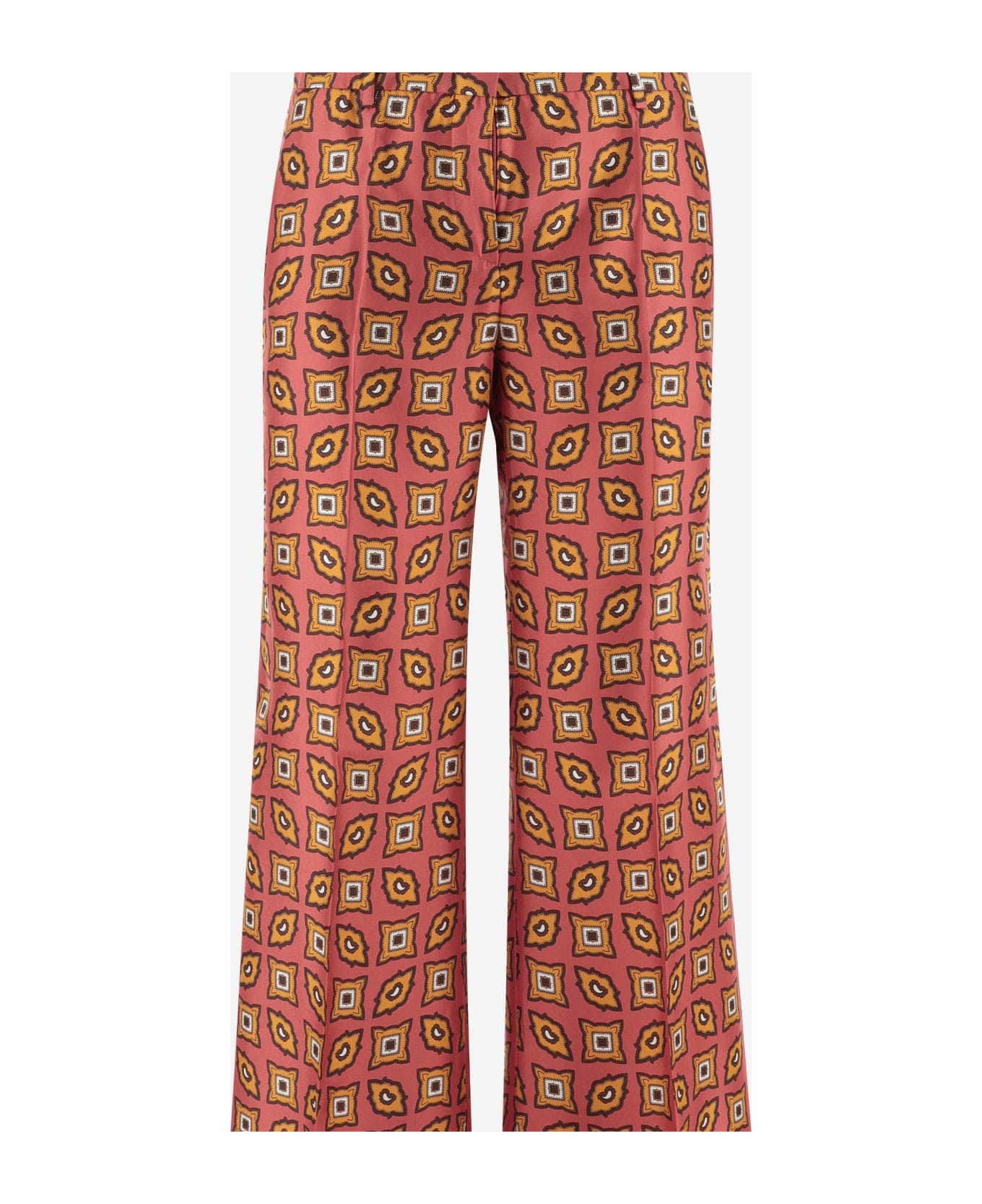 Alberto Biani Silk Trousers With Geometric Pattern - Red ボトムス