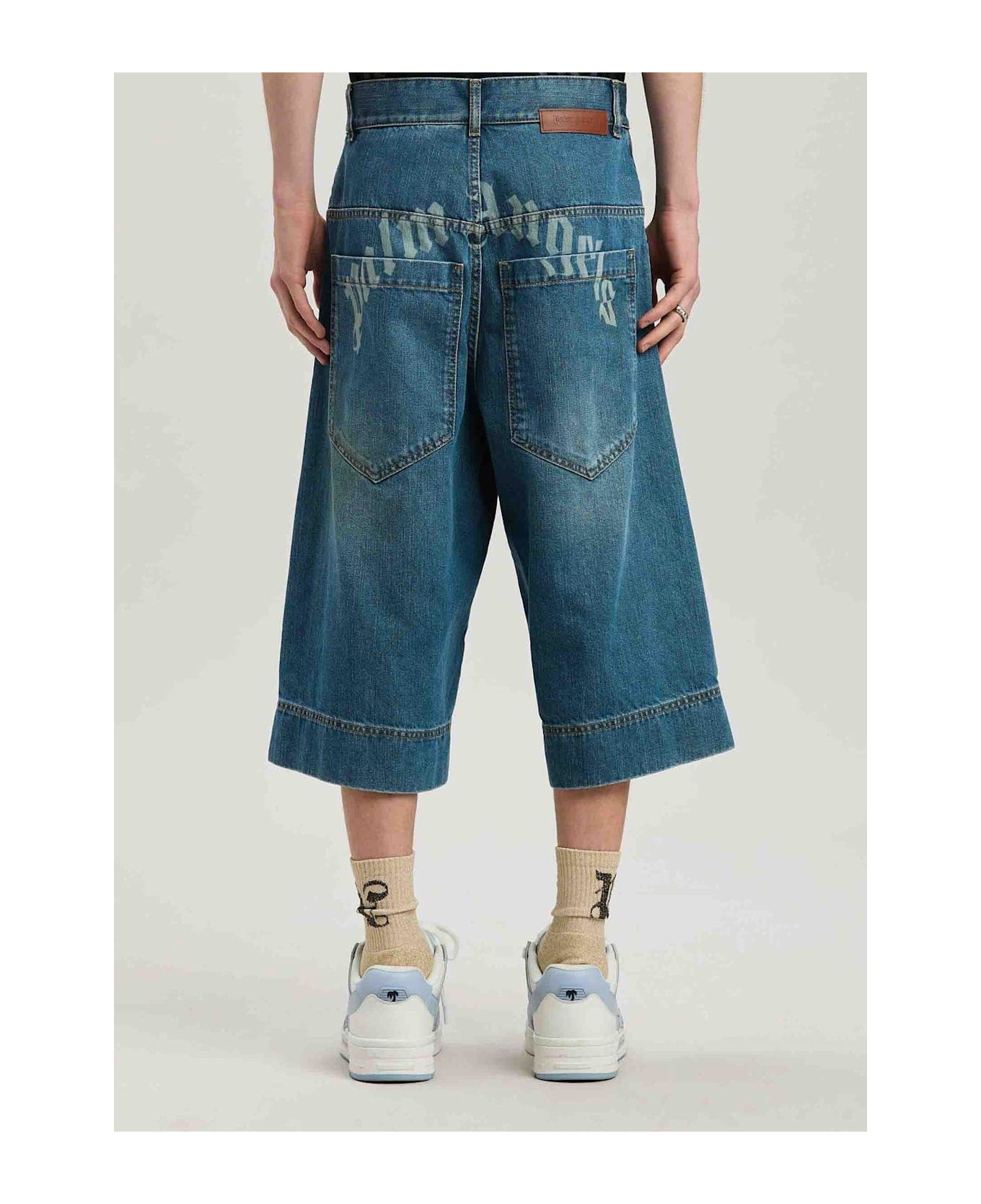 Palm Angels G Curved Denim Long Shorts