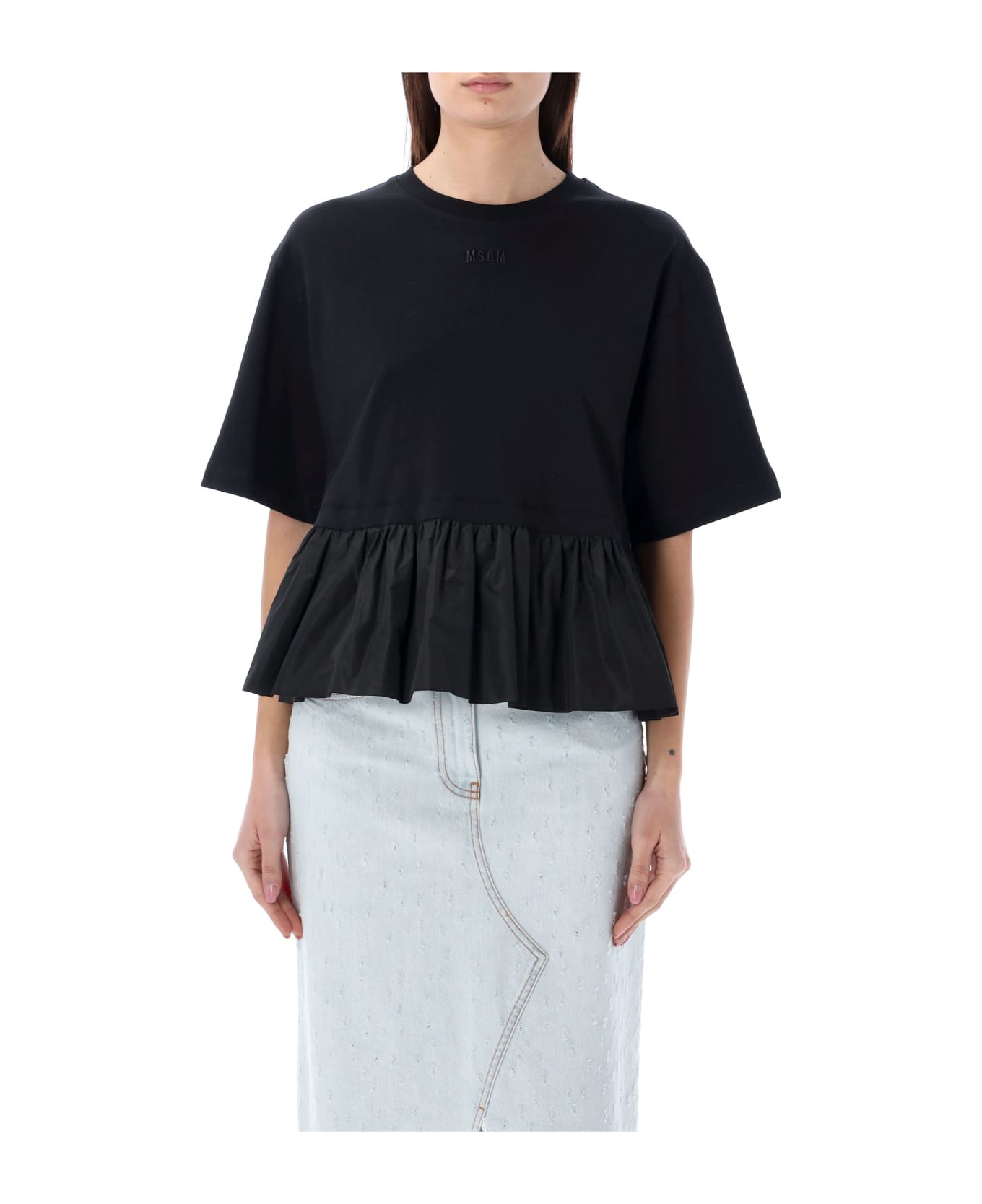 MSGM T-shirt Ruffle - BLACK