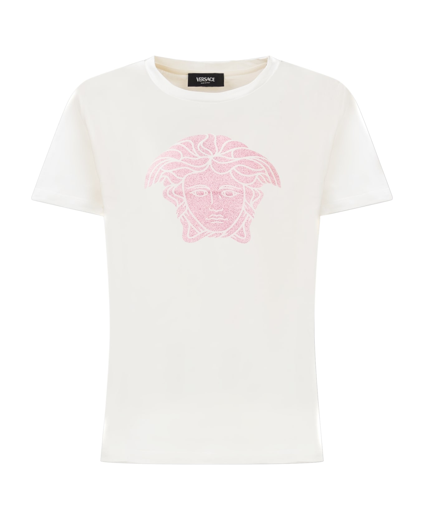 Young Versace T-shirt With Logo - BIANCO-TUTU PINK