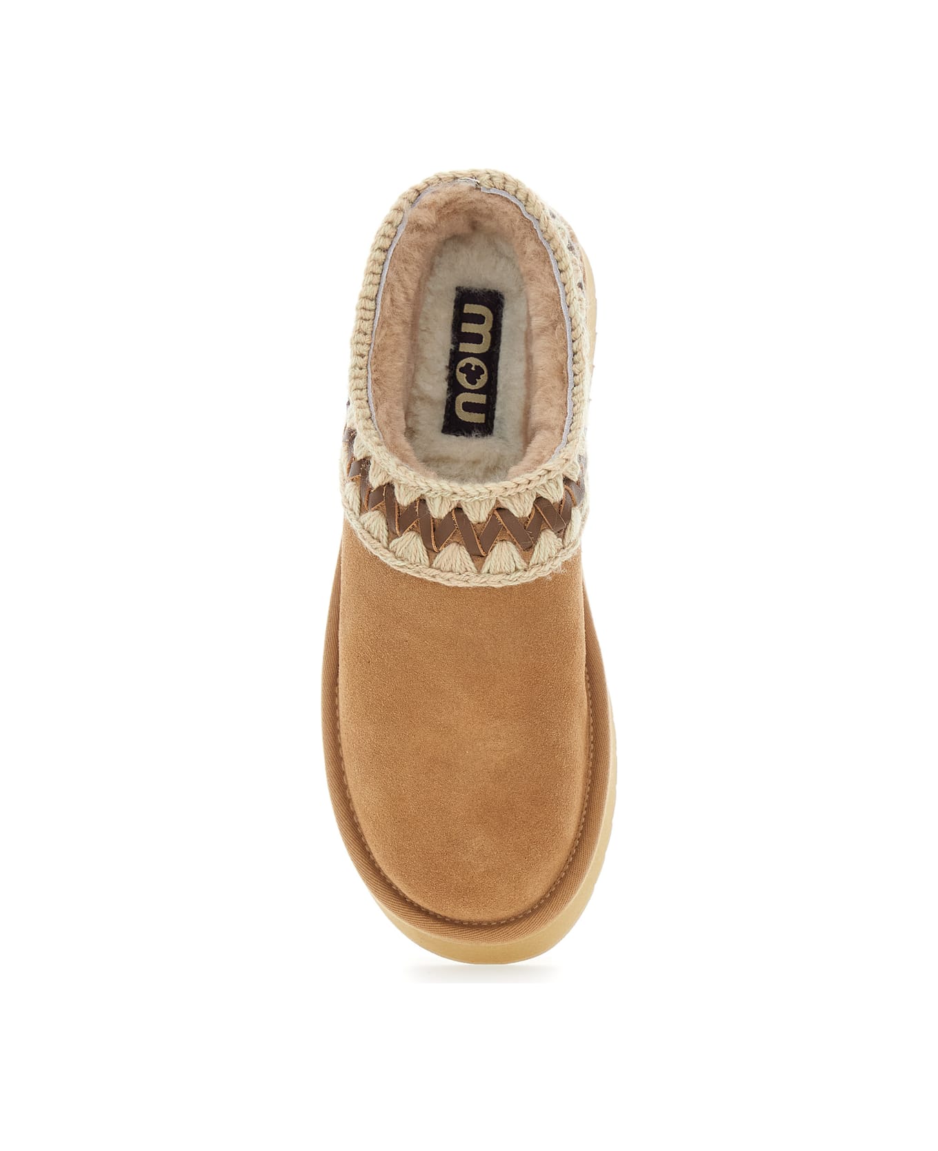 Mou Beige Mules With Braided Detail In Suede Woman - Beige