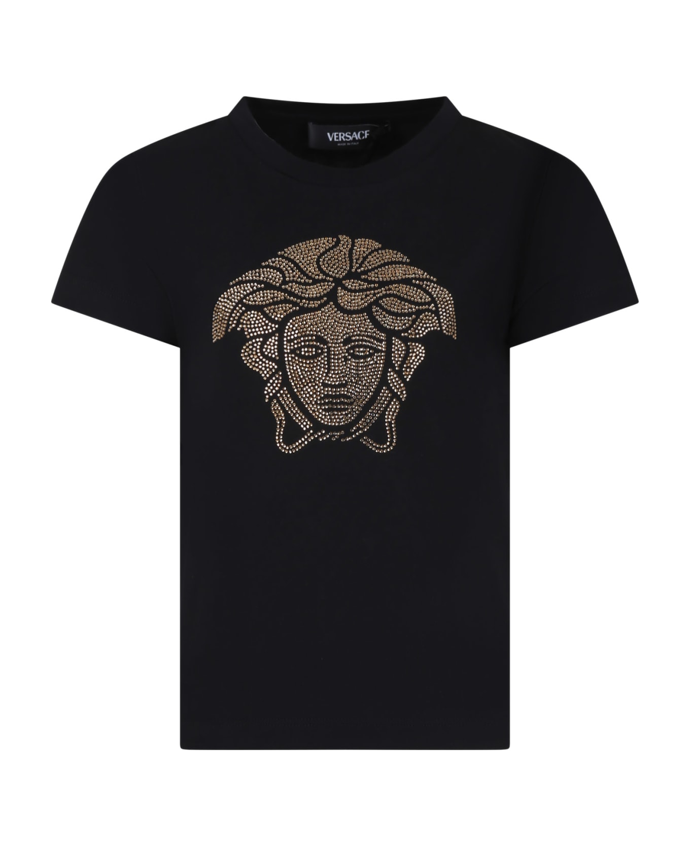 Versace Black T-shirt For Girl With Medusa - Black Tシャツ＆ポロシャツ