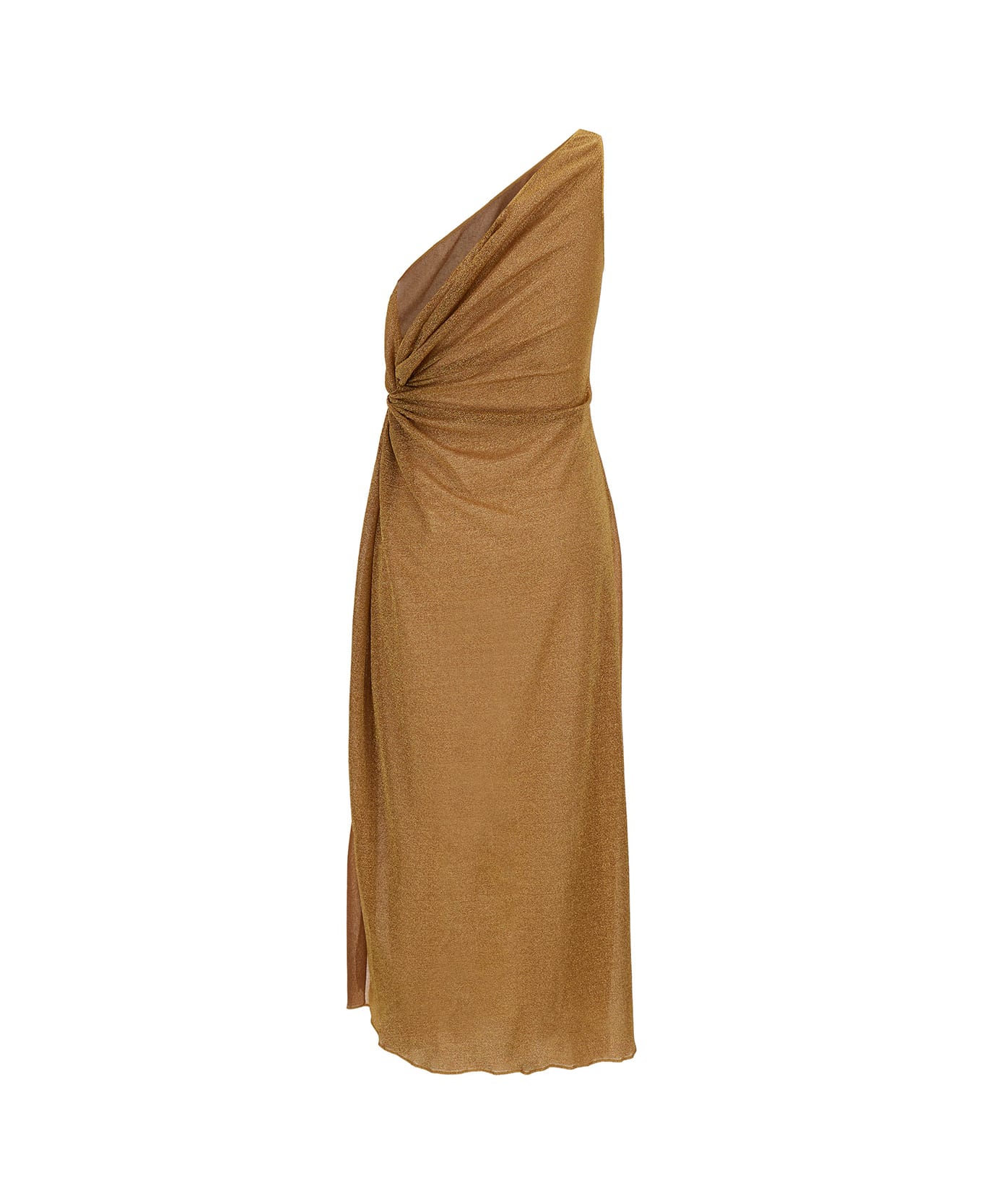 Oseree 'lumière' Midi Gold Dress With Knot Detail In Lurex Woman - Metallic