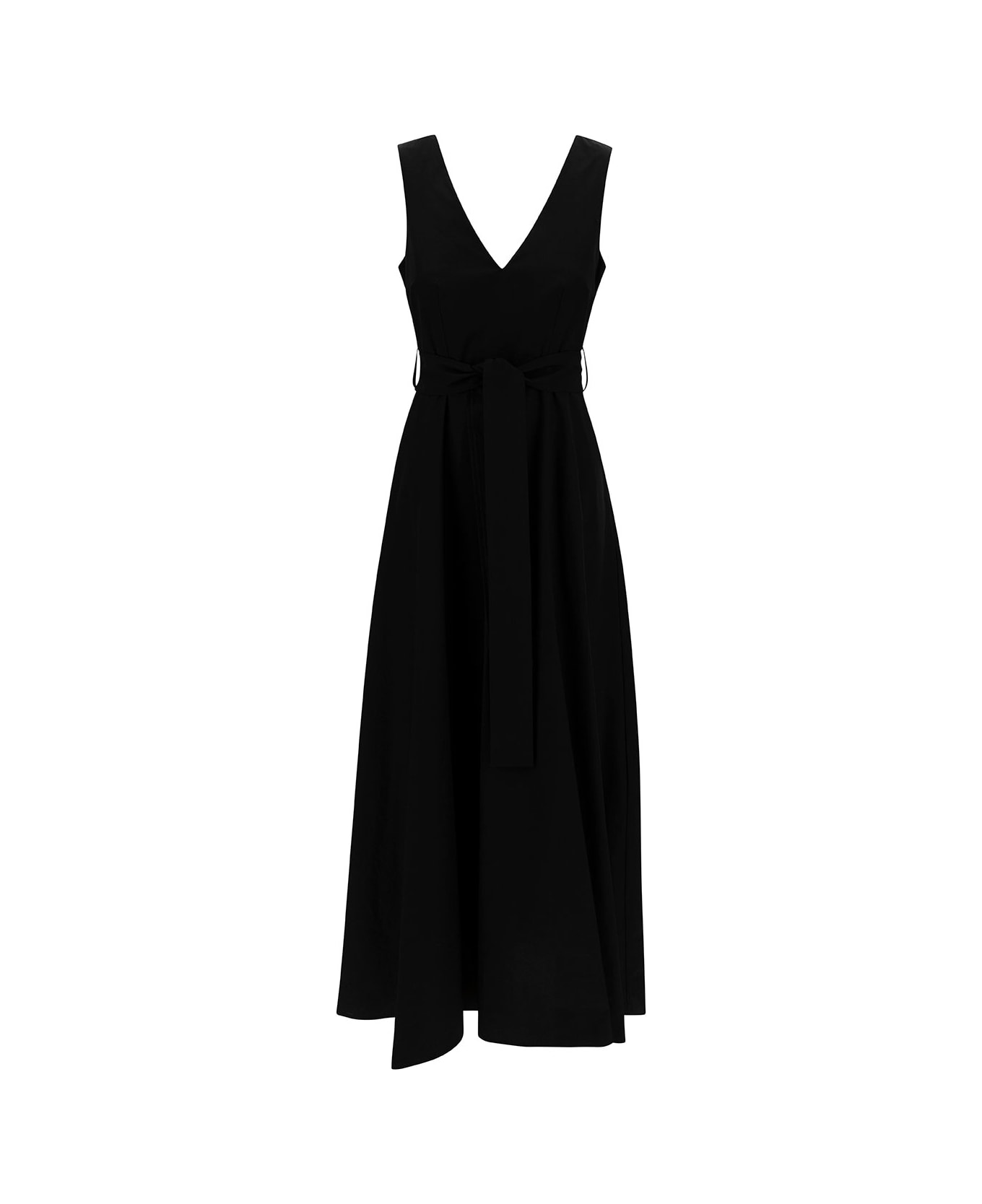 Parosh Long Black Dress With Knot Detail In Cotton Woman - Black