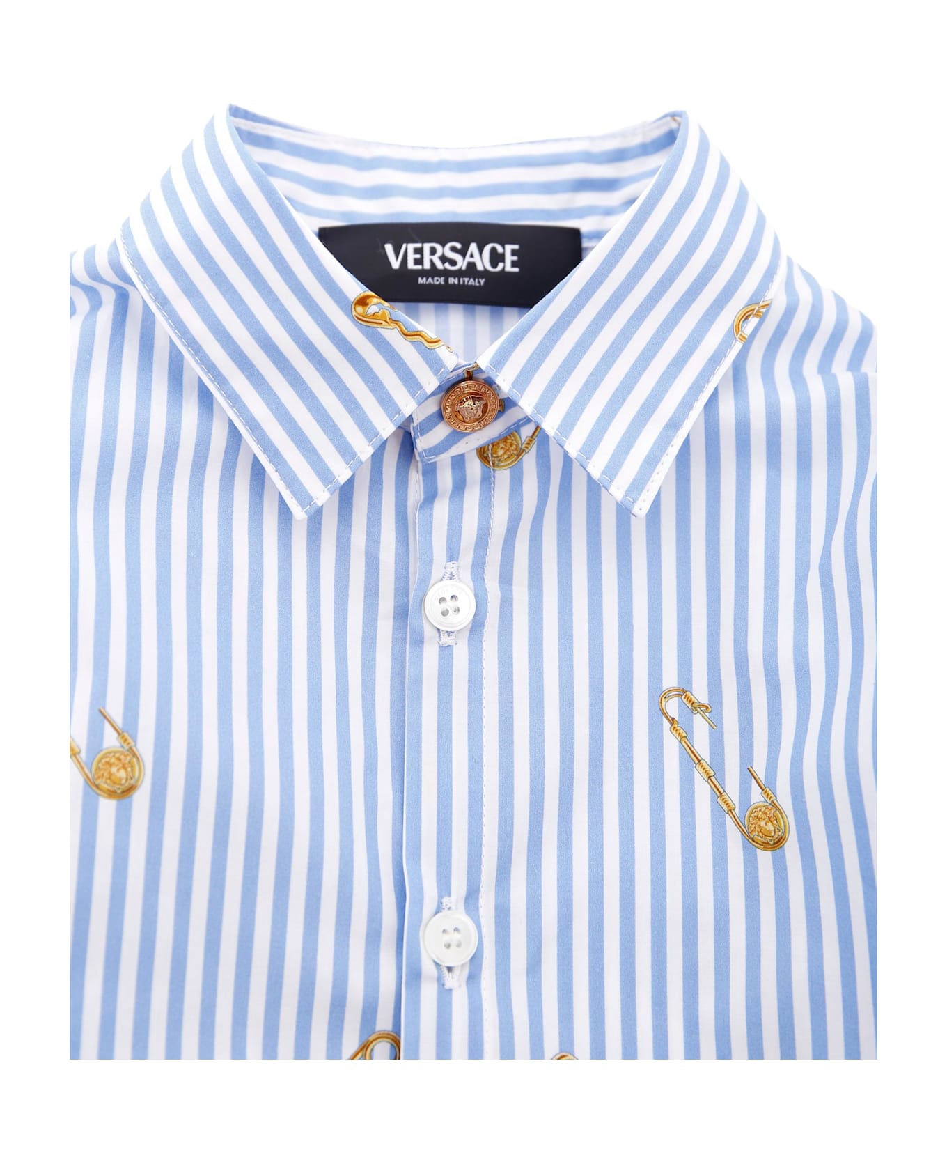 Versace Light Blue Shirt For Baby Boy Withsafety Pin - Light Blue