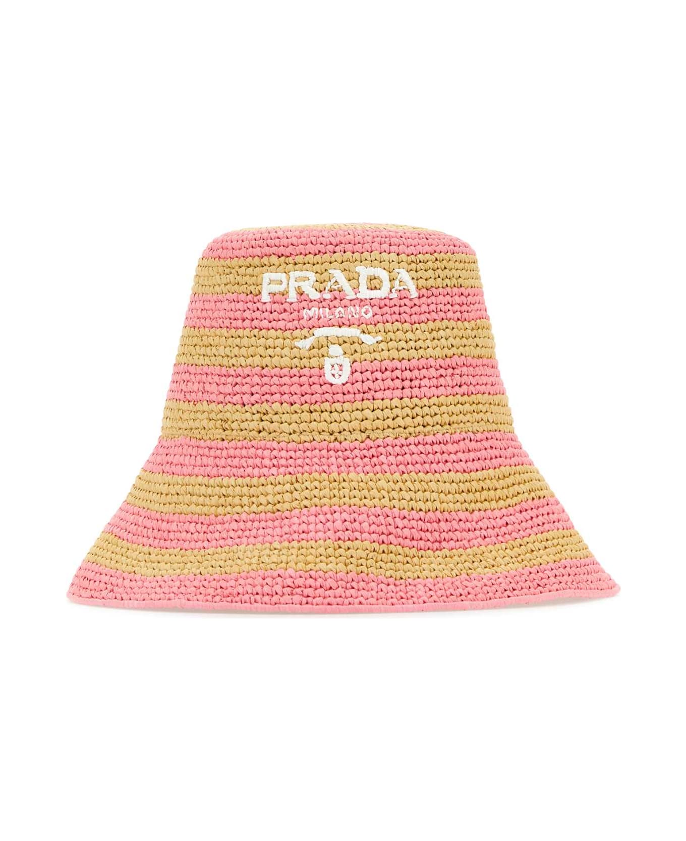 Prada Embroidered Raffia Bucket Hat - NATURALEPETAL