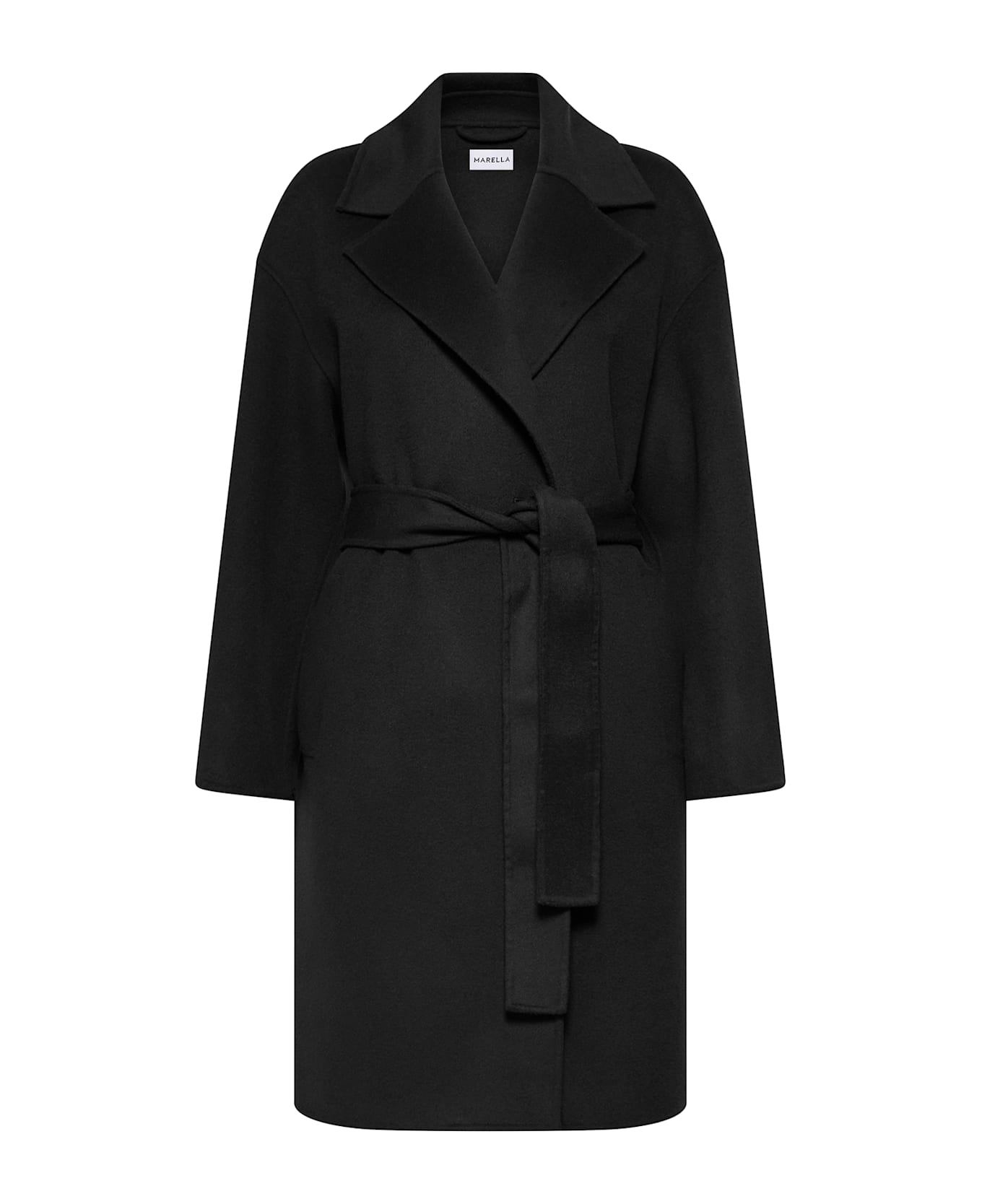 Marella Black Long Coat With Belt - NERO