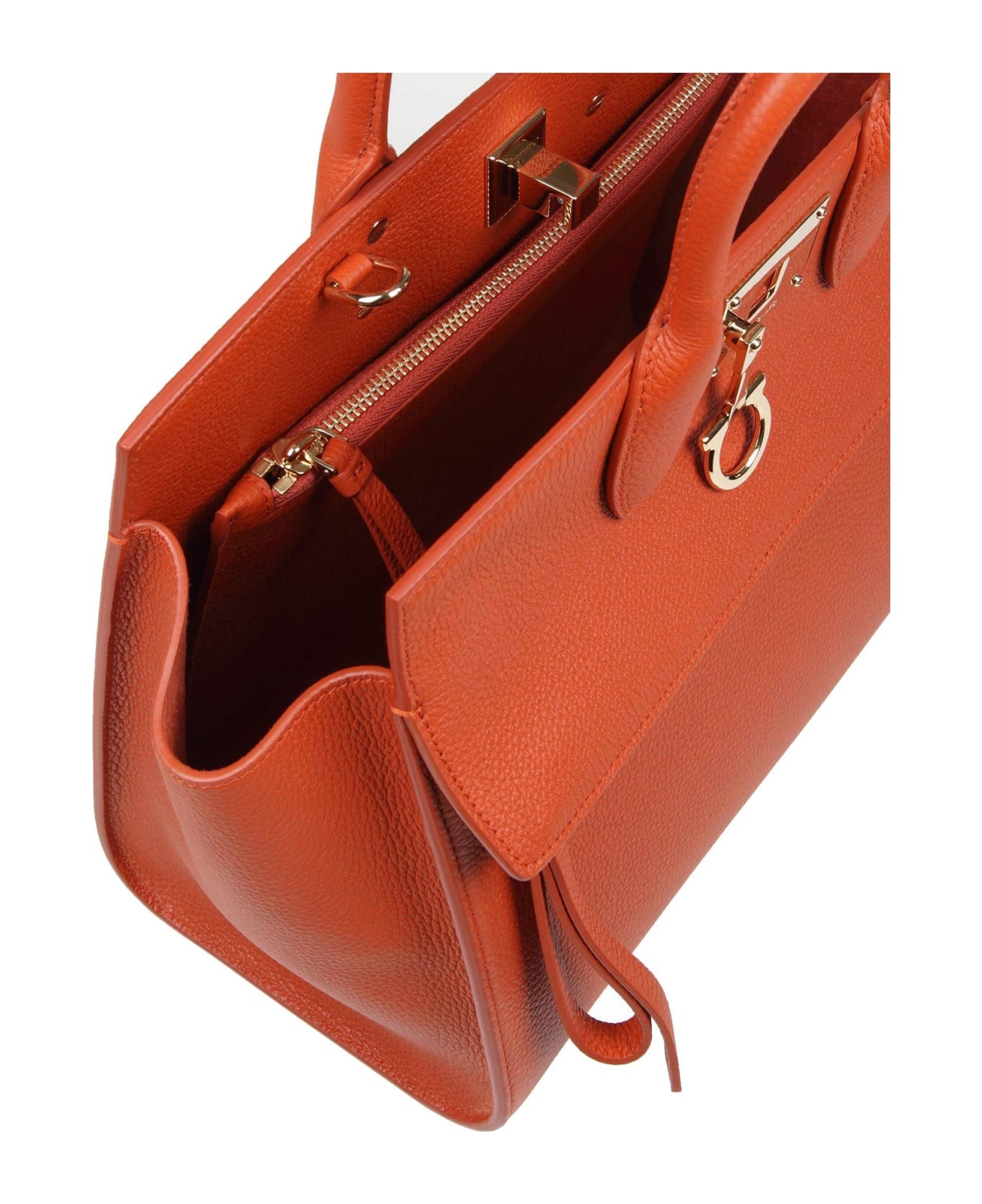 Ferragamo Studio Sof Handbag In Terracotta Color Leather - Terracotta
