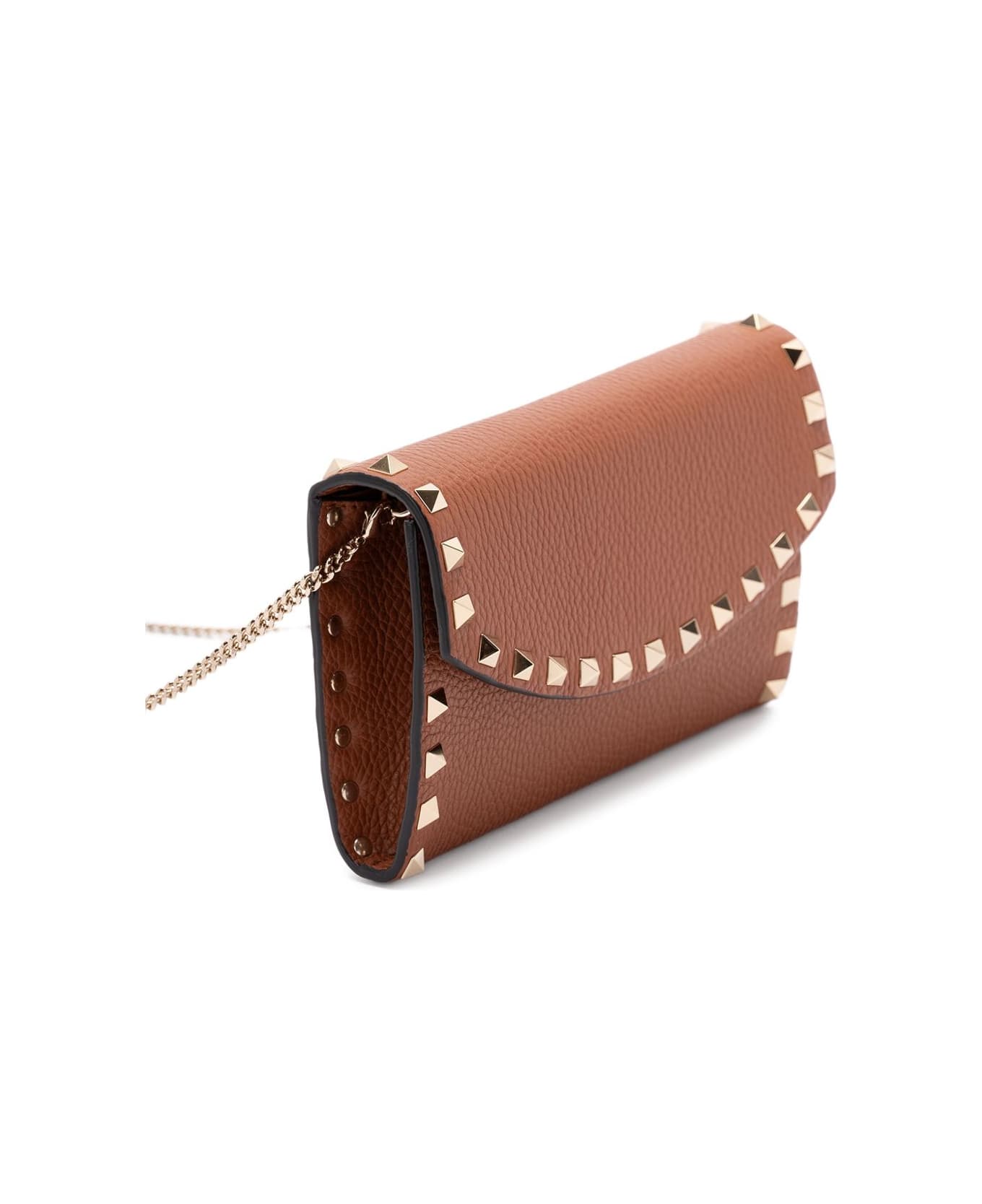Valentino Garavani Rockstud Leather Wallet On Chain - Leather Brown