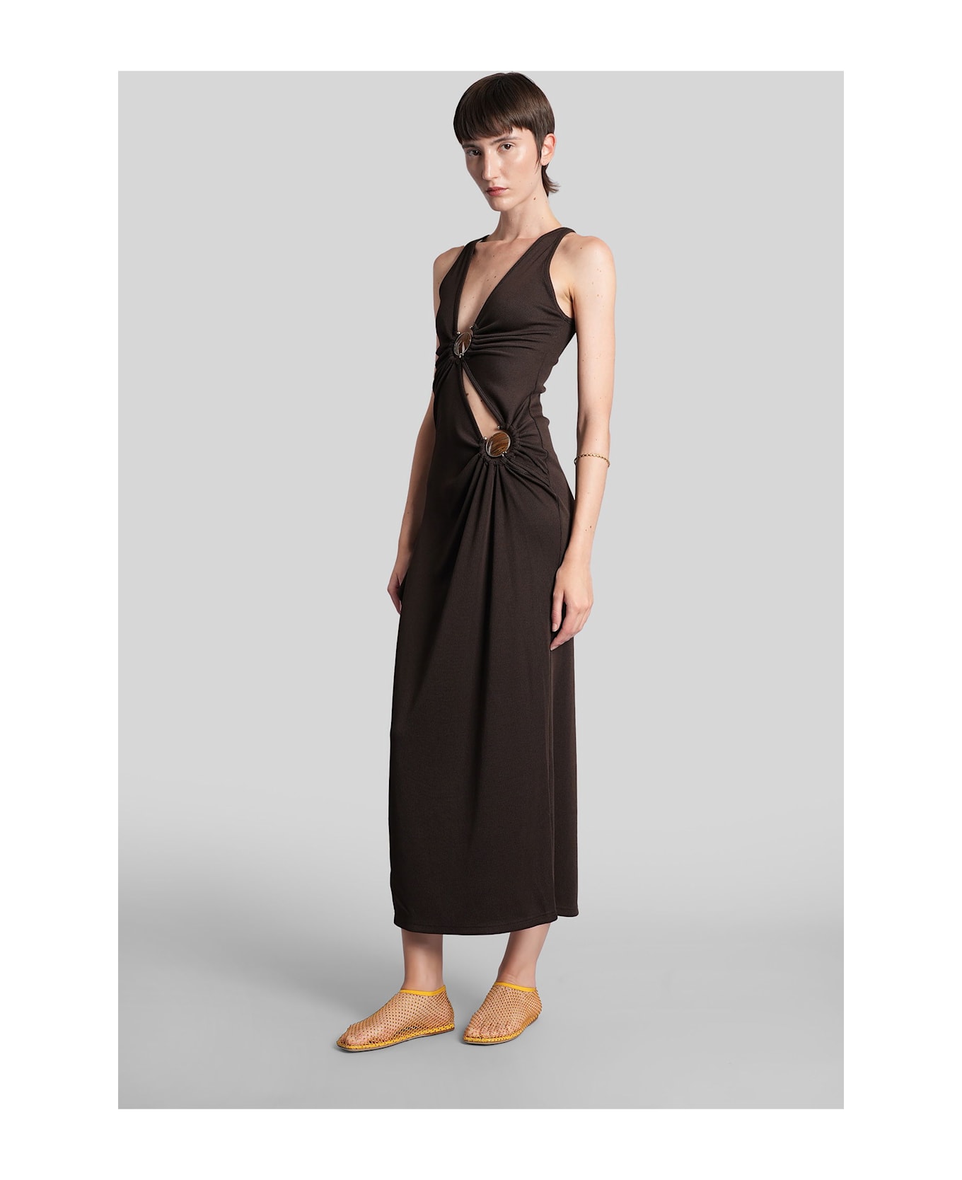 Christopher Esber Long Dress In Brown Polyester - brown