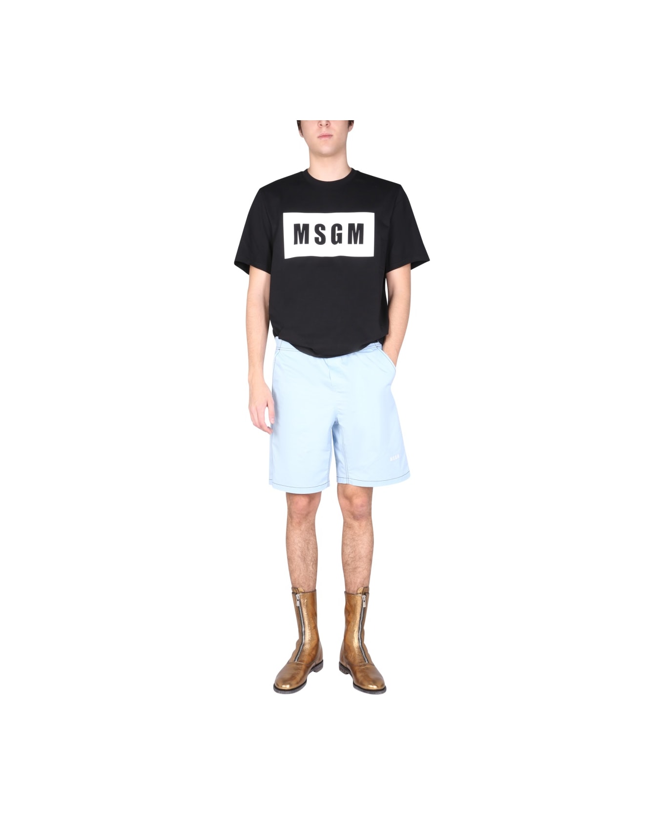 MSGM T-shirt With Logo Box - BLACK シャツ
