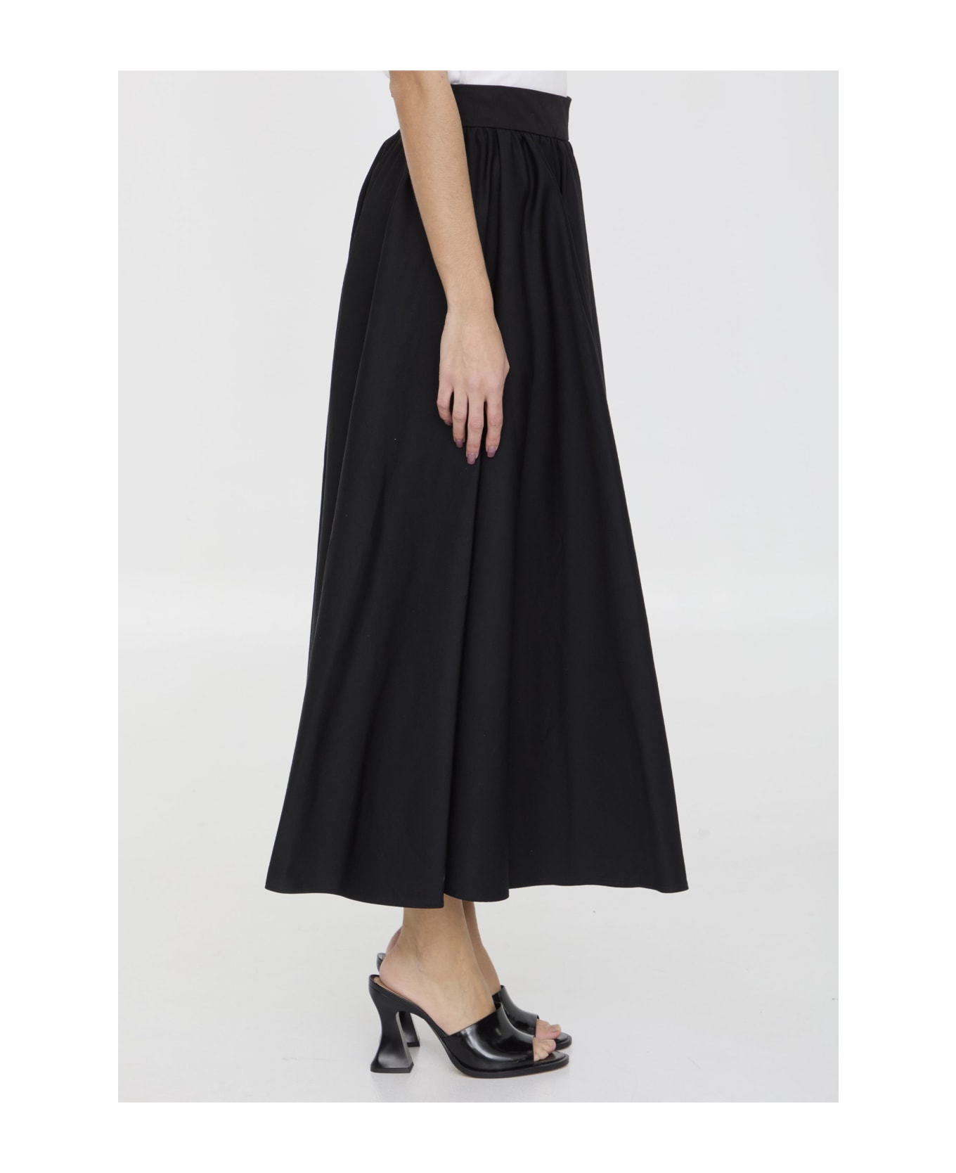 Patou Midi Skirt In Gabardine - BLACK
