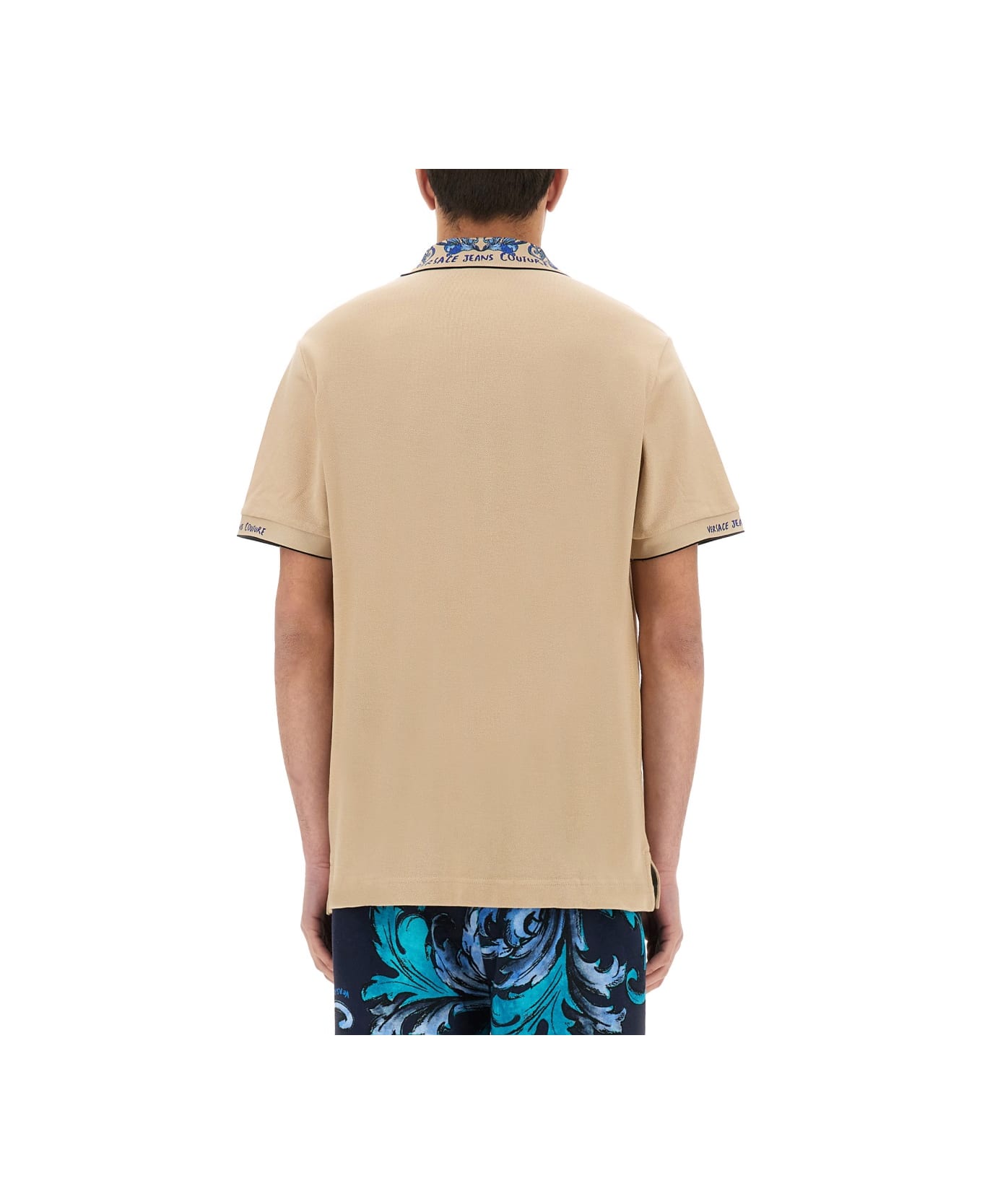 Versace Jeans Couture Polo Shirt With Baroque Outline Collar - BEIGE