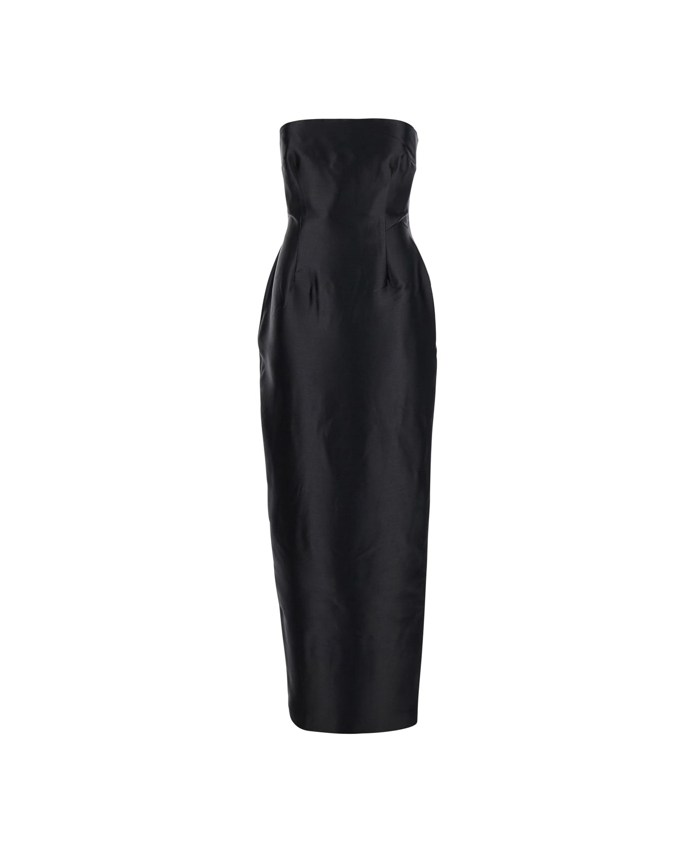 Solace London 
lea
 Black Long Dress With Rear Cape Insert And Train In Tech Fabric Stretch Woman - Black