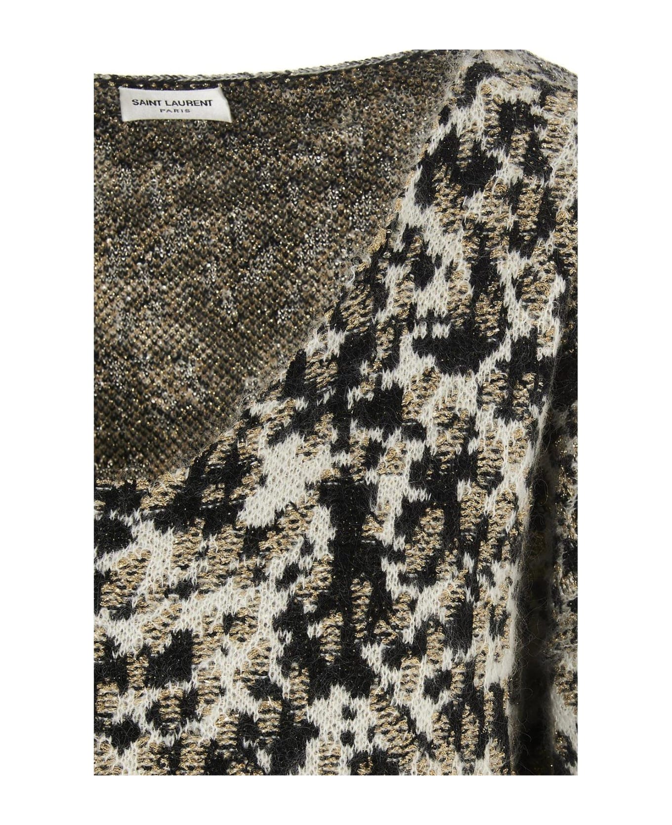 Saint Laurent Leopard Print Knit Sweater - BLACK