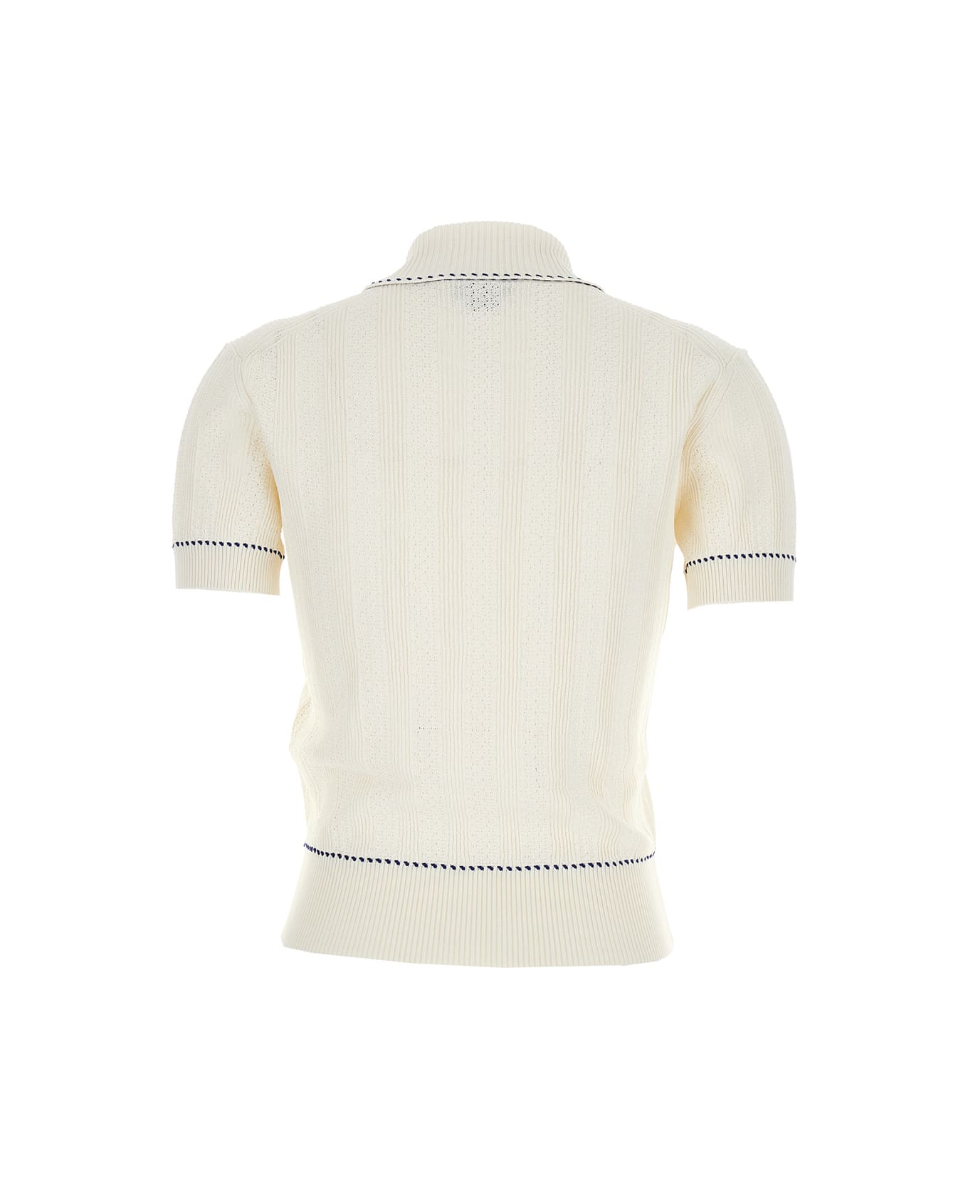Alexander McQueen Ivory Viscose Blend Polo Shirt - IVORY AFTER 6 BLUE