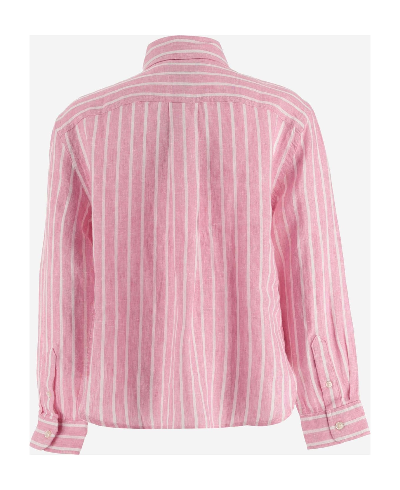 Ralph Lauren Linen Striped Shirt With Logo - PINK