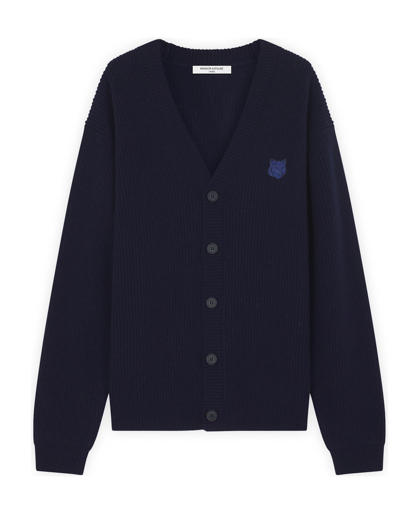 Maison Kitsuné Bold Fox Head Patch Comfort Ribbed Cardigan - Ink Blue