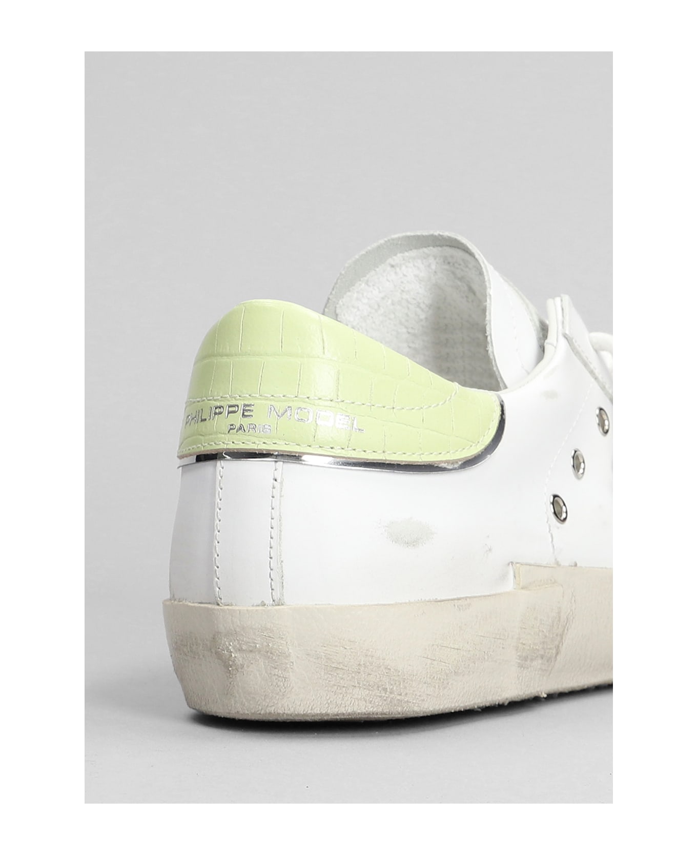 Philippe Model Prsx Low Sneakers In White Leather - Bianco