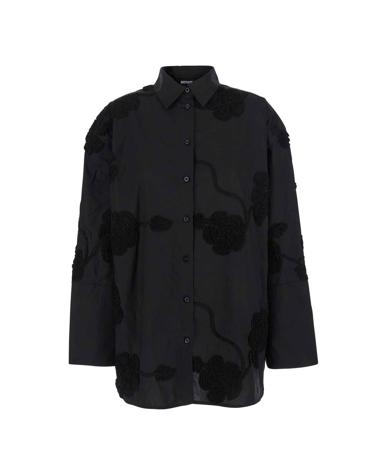 Rotate by Birger Christensen Black Oversize Shirt With Classic Collar And All-over Floral Embroidery In Cotton Woman - Black