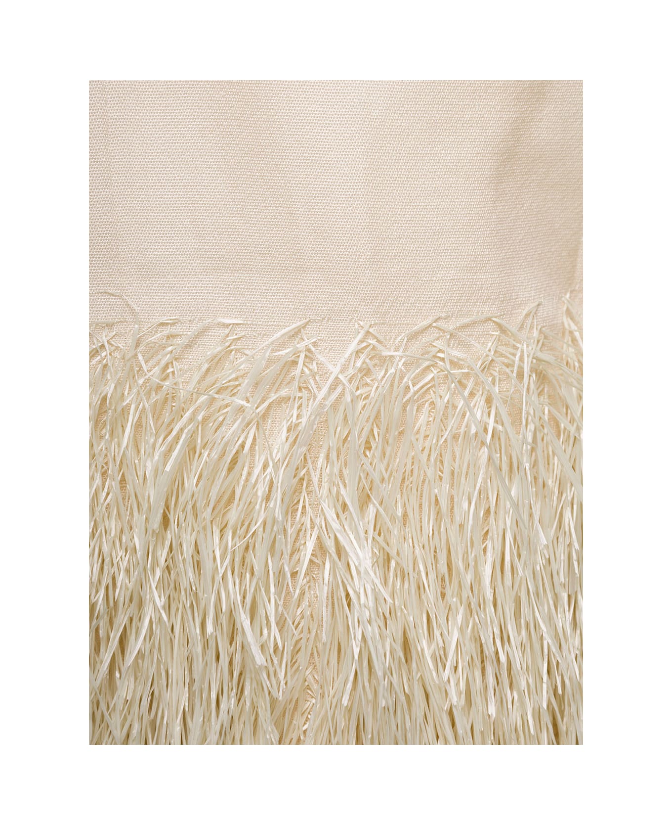 Jacquemus 'la Robe Raphia' Midi Cream White Dress With Fringes And Cut-out In Cotton Canvas Woman - White ワンピース＆ドレス