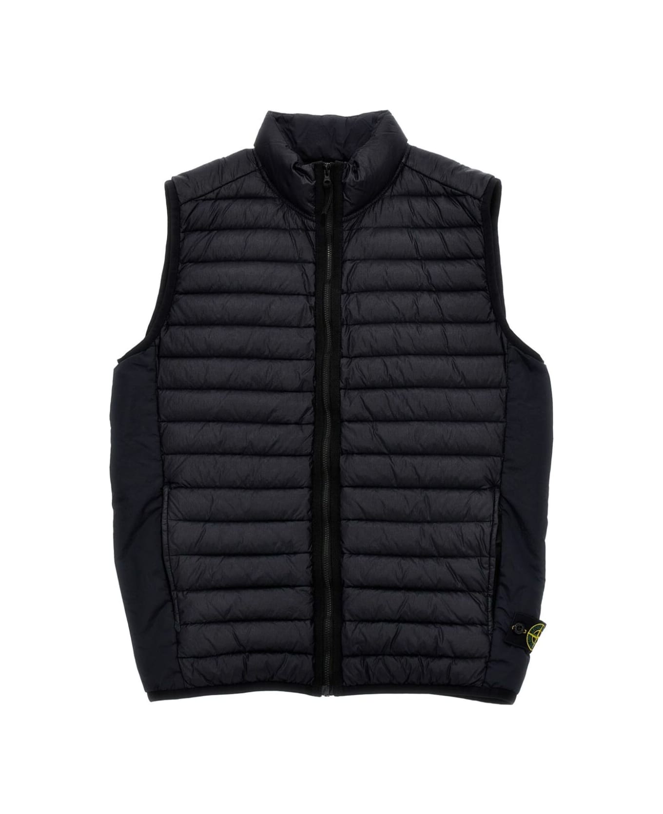 Stone Island Junior Blue Sleeveless Down Jacket With High Neck And Logo Patch On The Front In Tech Fabric Boy - Blu