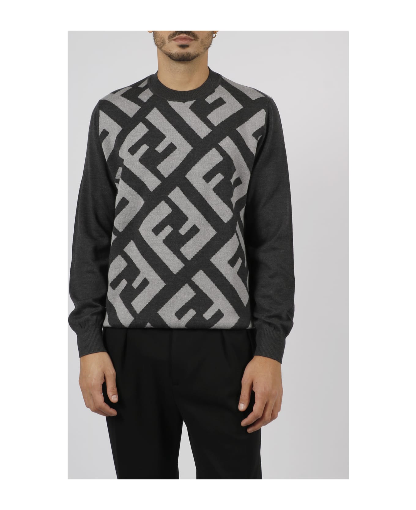 Fendi Macro Ff Wool Sweater - Grey