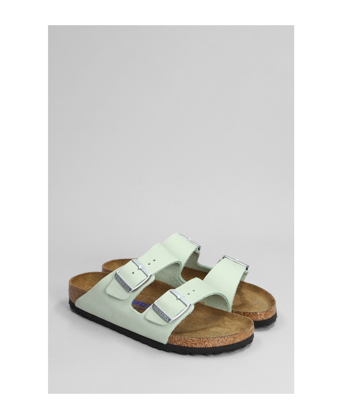 Birkenstock Arizona Sfb Flats In Green Leather - green