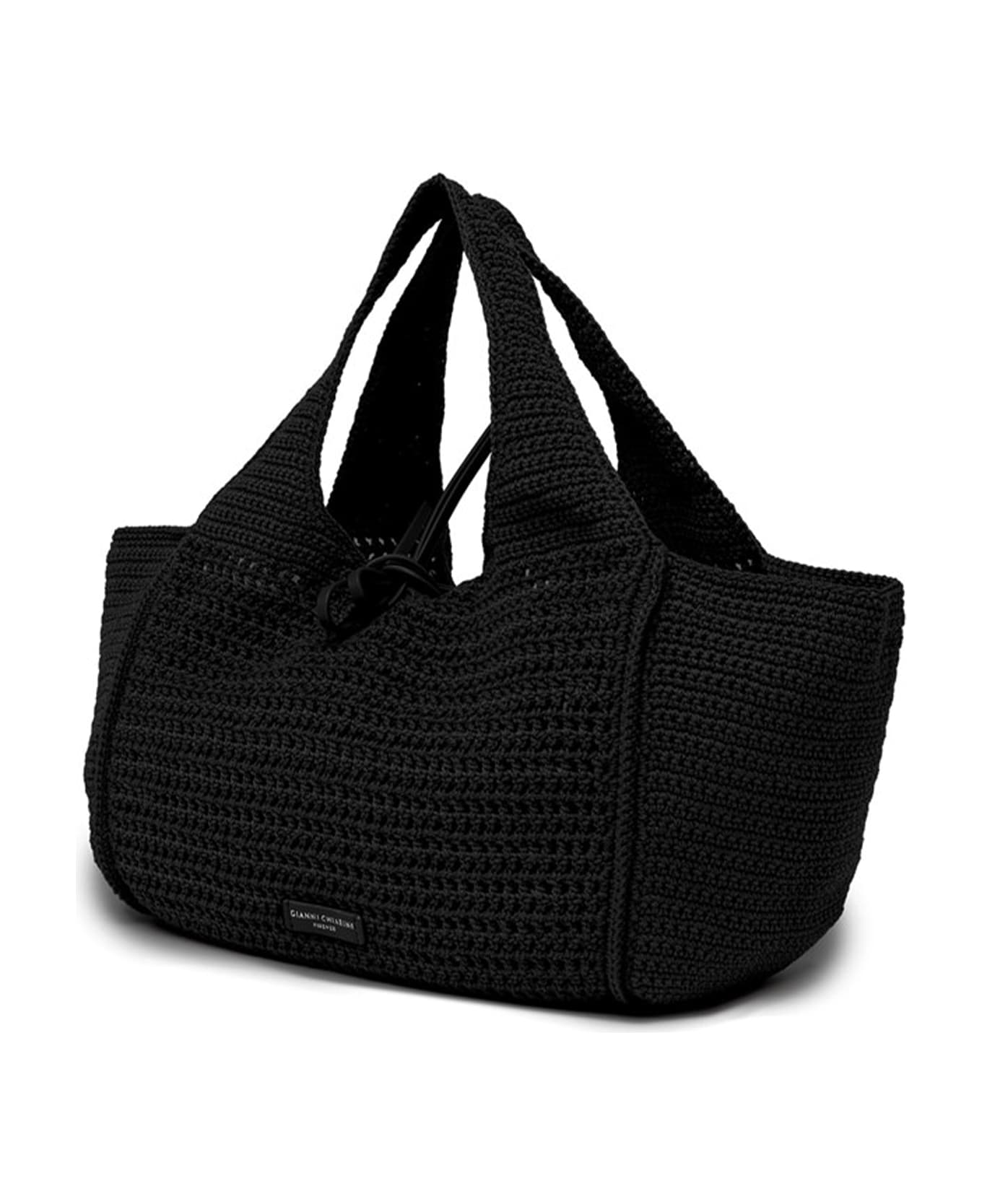Gianni Chiarini Euforia Black Shopping Bag In Crochet Fabric - NERO