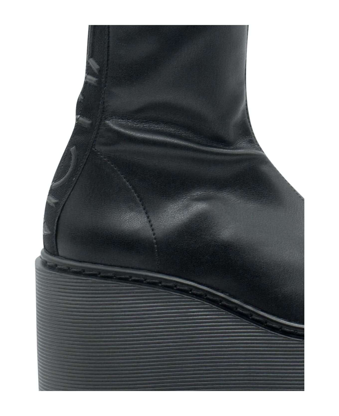 Vic Matié Stripy Wedge Ankle Boot - Black