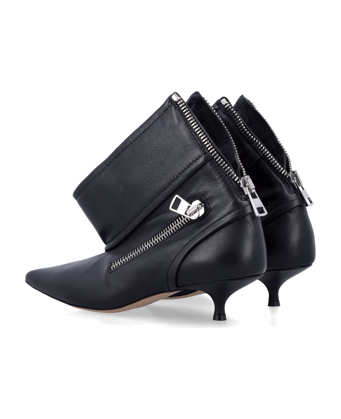 J.W. Anderson Black Leather Biker Kitten Heel Ankle Boot - BLACK
