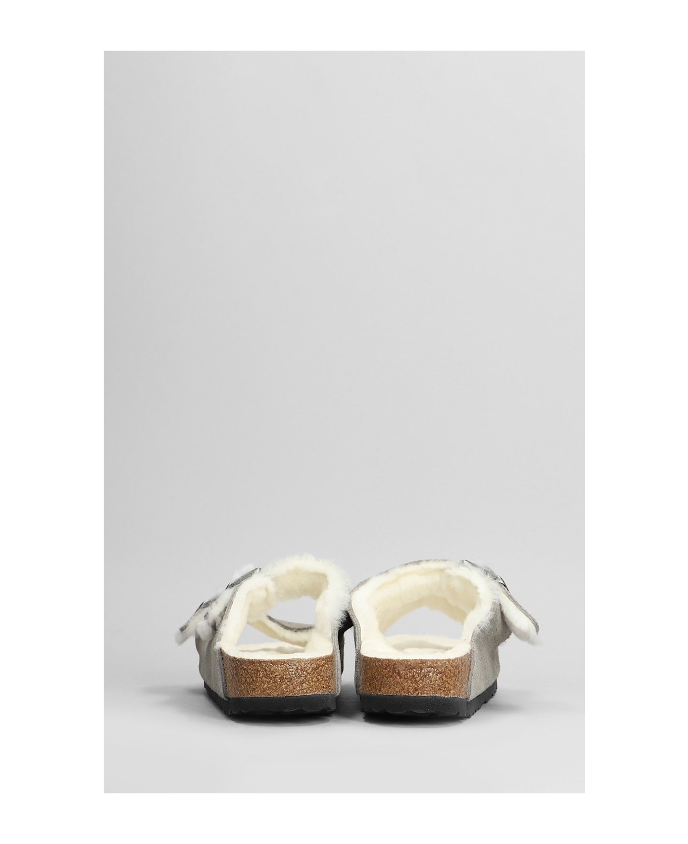 Birkenstock Arizona Shearling Flats In Grey Suede - grey
