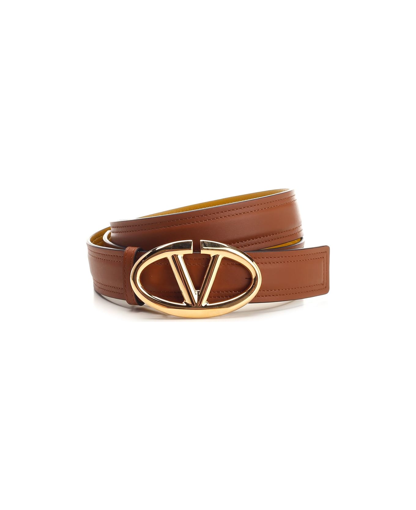 Valentino Garavani 'v Logo Bold Edition' Buckle Belt - TOBACCOCURRYYELLOW