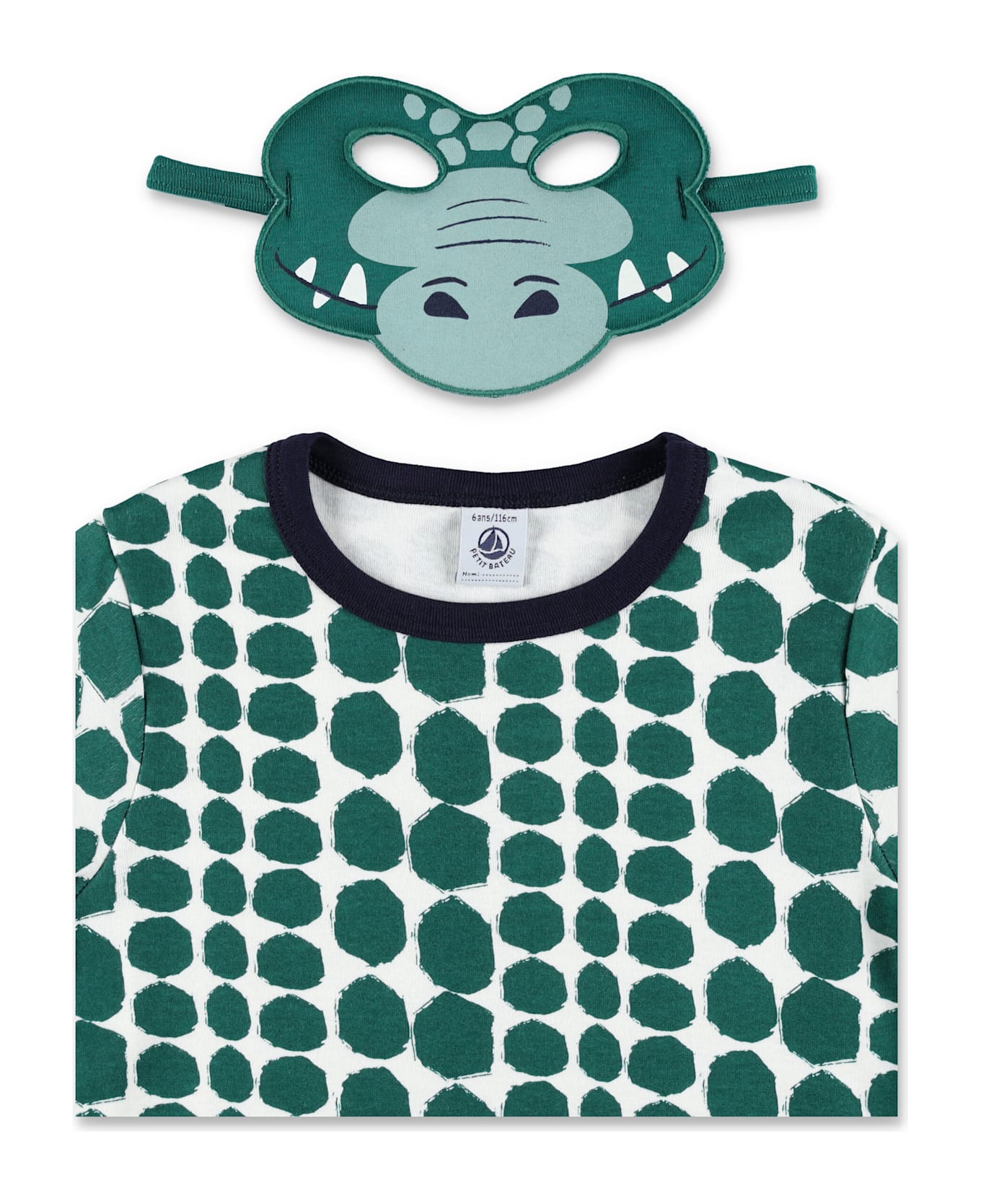 Petit Bateau Kid - Crocodile Print Cotton Pyjama Set With Mask - GREEN / WHITE