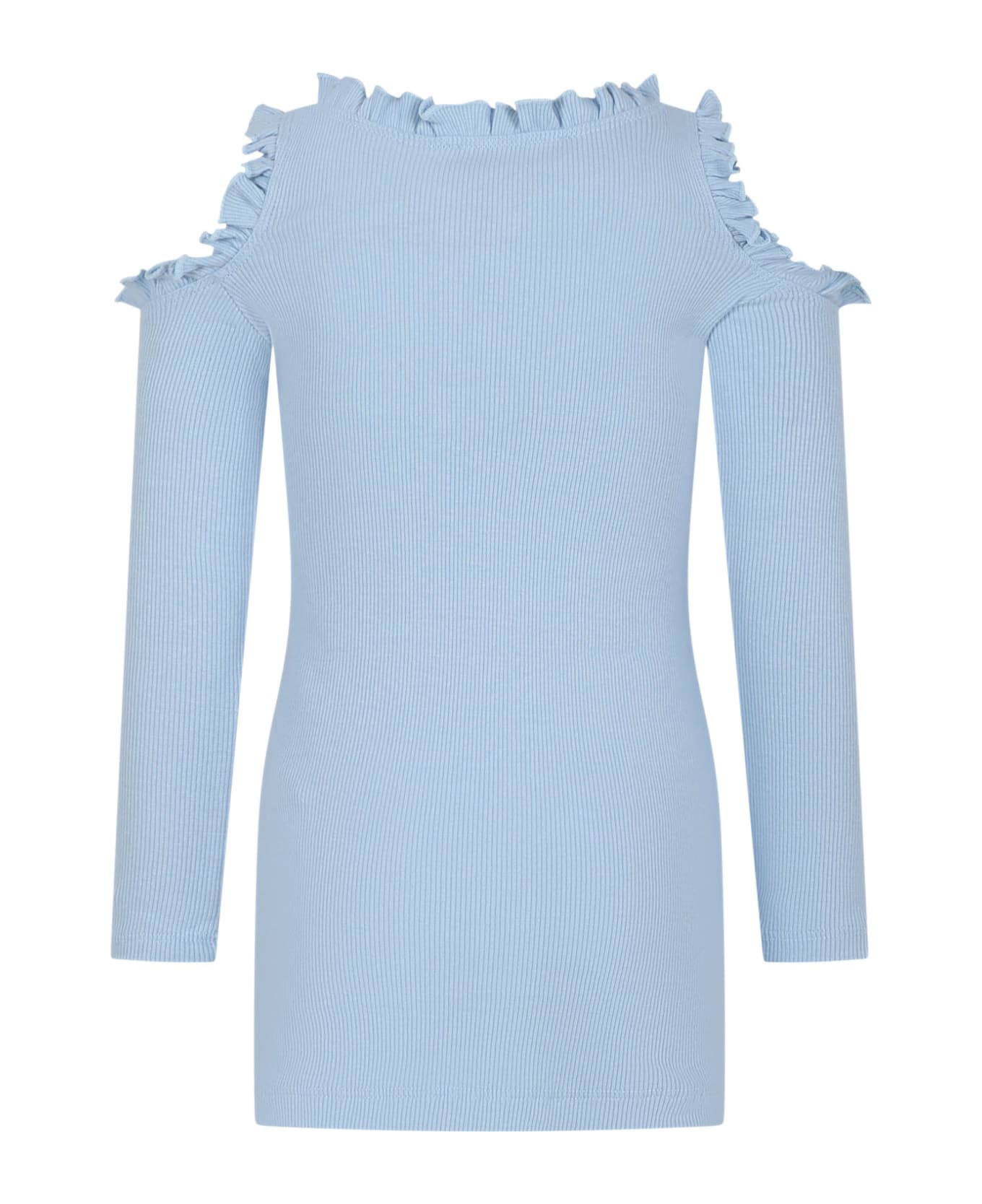 MSGM Light Blue Dress For Girl With Ruffles - Light Blue ワンピース＆ドレス
