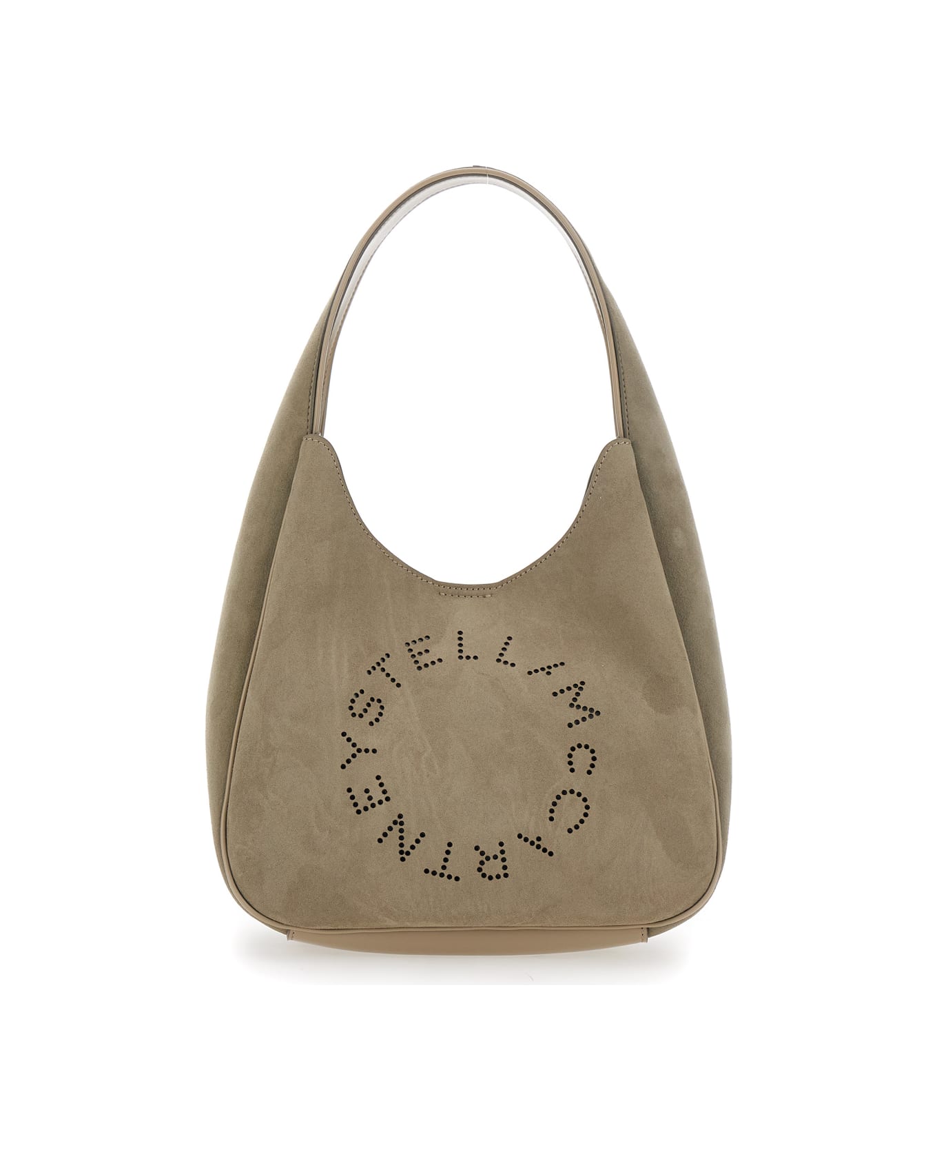 Stella McCartney Beige Shoulder Bag With Maxi Logo Lettering On The Front In Ecosuede Woman - Beige