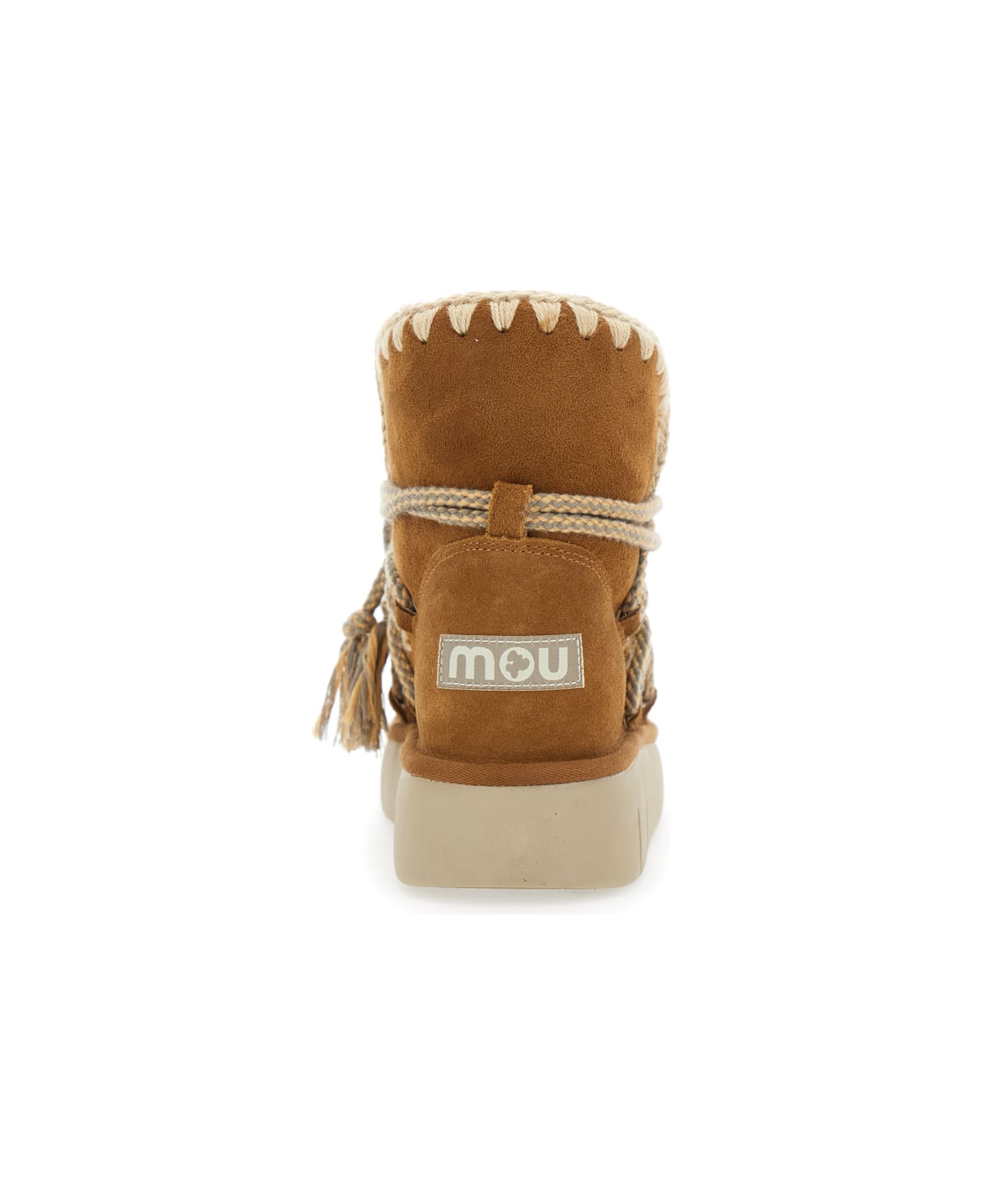Mou Beige Ankle Boots With Lace Closure And Tassel Detail In Leather Woman - Beige