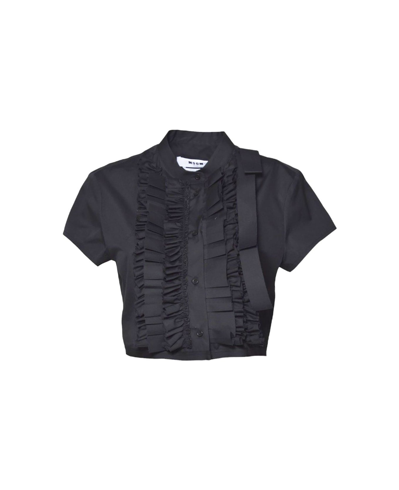 MSGM Cropped Ruffled Shirt - Nero
