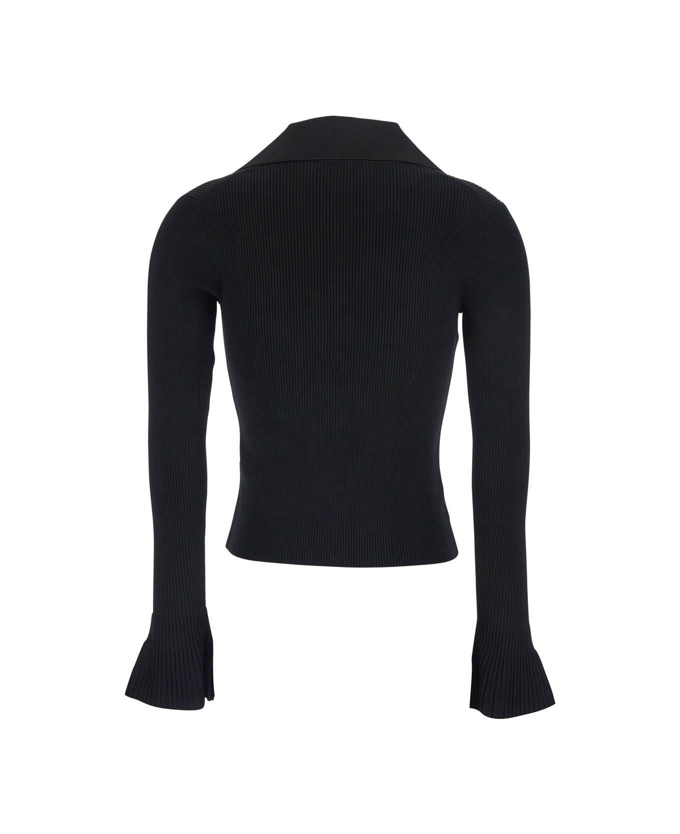 self-portrait Black Button Down Knit Top - Black