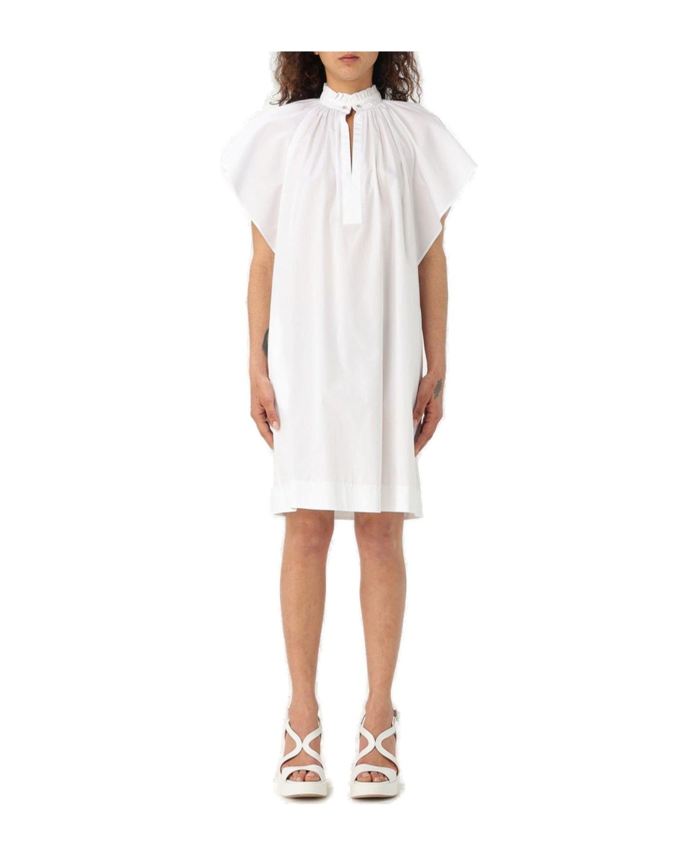 Max Mara Studio Ruffled Short-sleeved Dress Max Mara Studio - WHITE