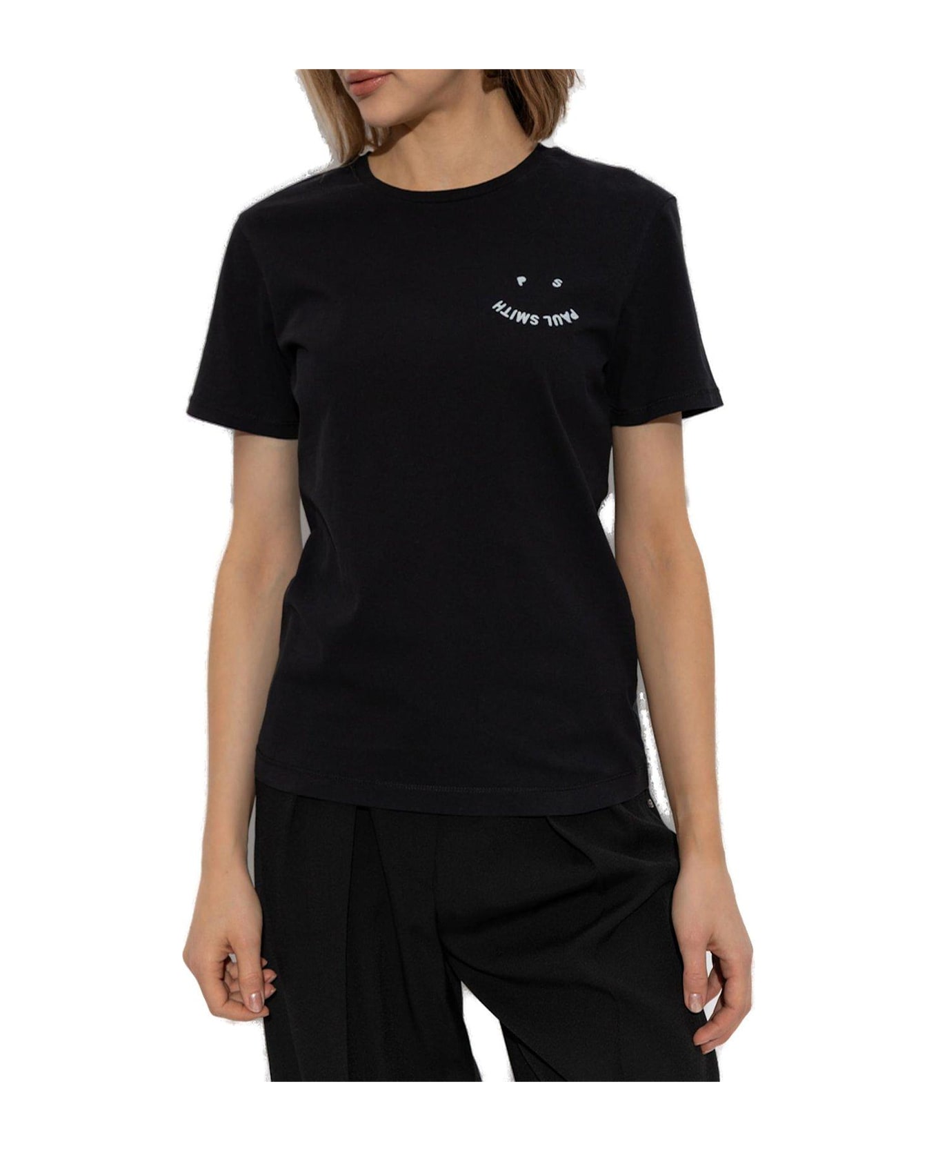 PS by Paul Smith Faded Citrine Embroidered Happy Logo T-shirt - BLACK