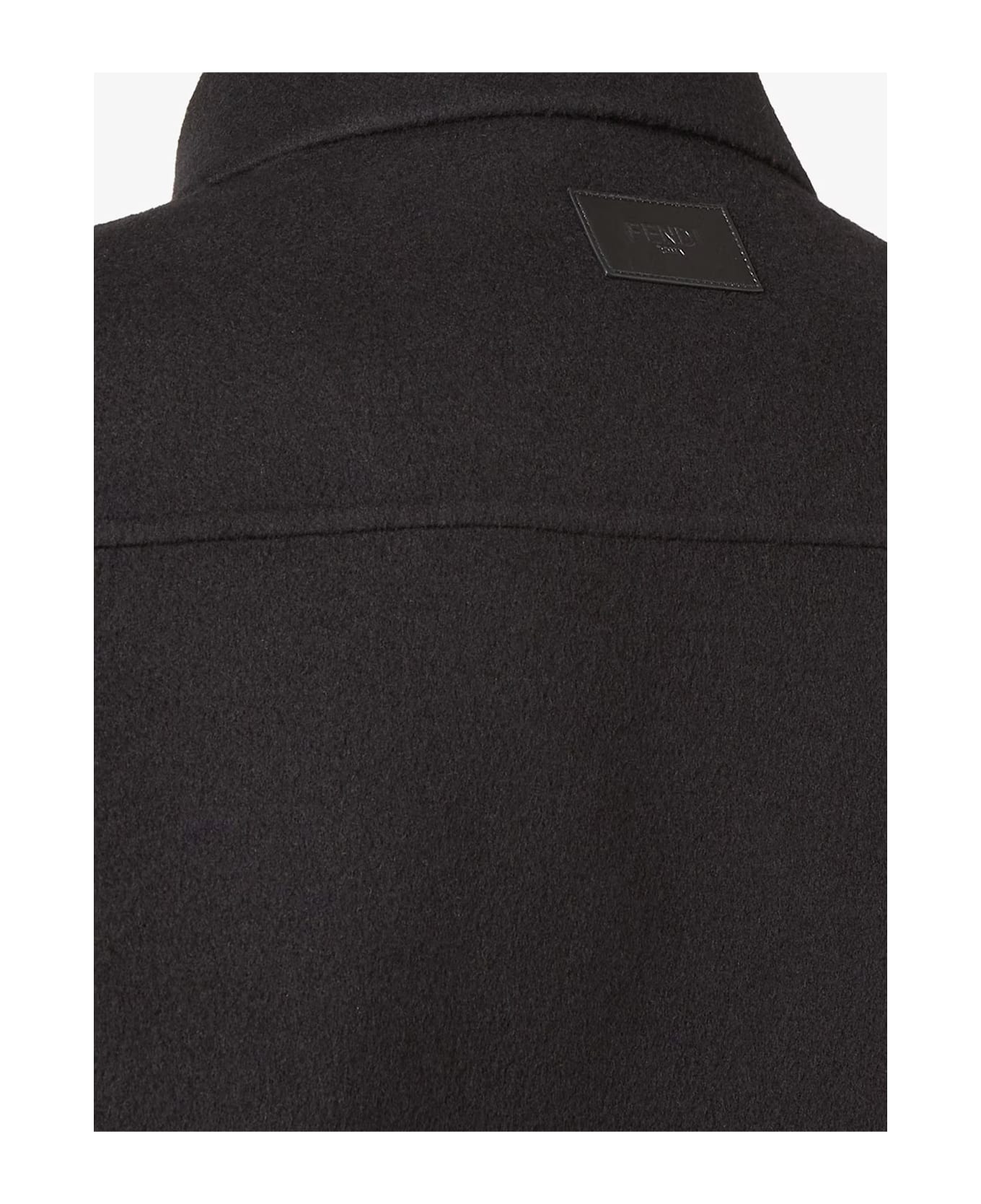 Fendi Wool Coat With Ff Embossed Detail - BLACK/GREY